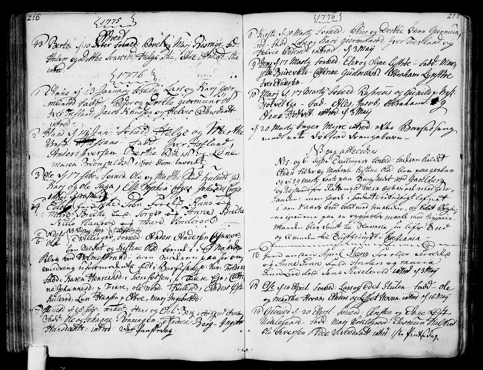 Andebu kirkebøker, AV/SAKO-A-336/F/Fa/L0002: Ministerialbok nr. I 2, 1733-1802, s. 216-217