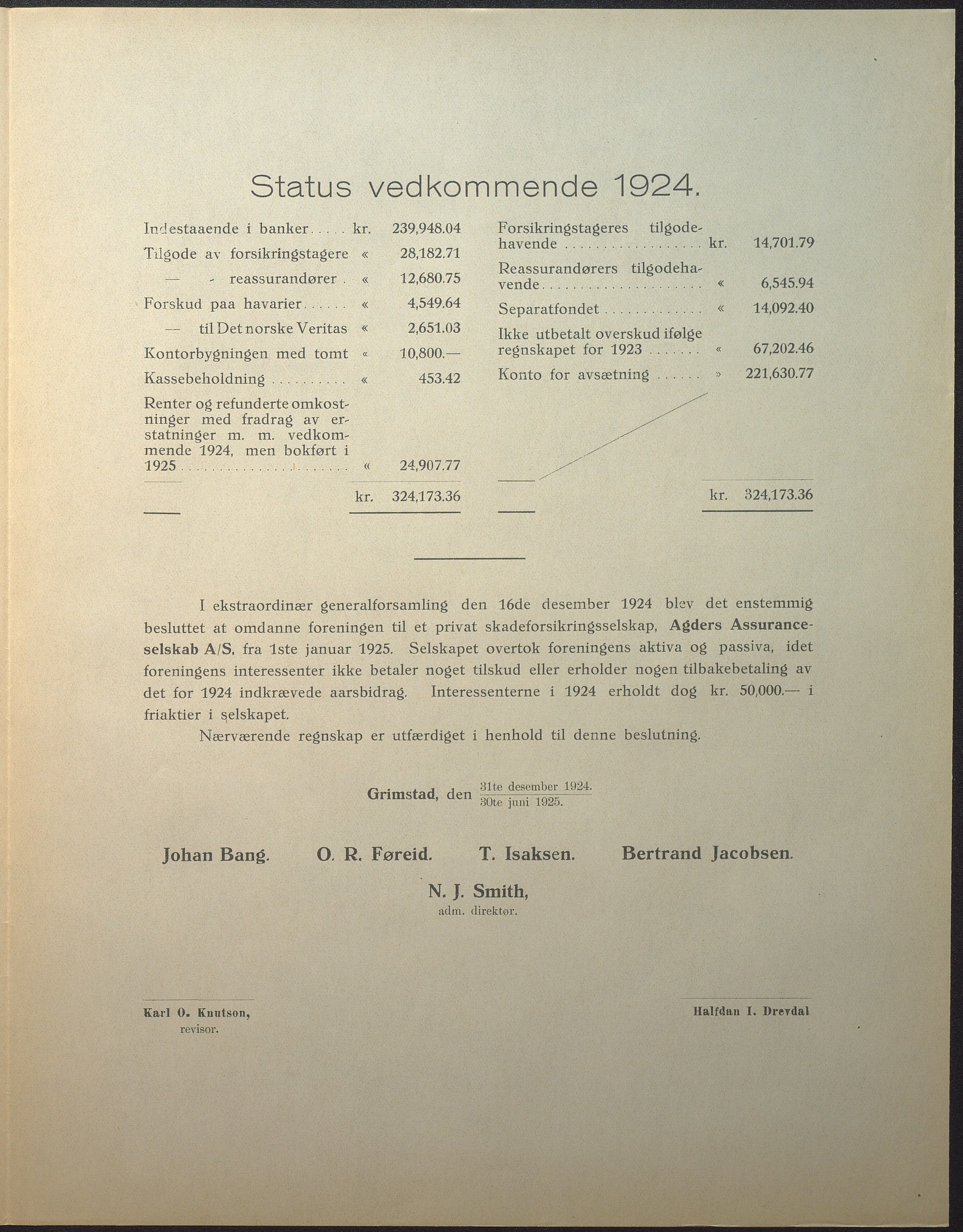 Agders Gjensidige Assuranceforening, AAKS/PA-1718/05/L0004: Regnskap, seilavdeling, pakkesak. Og regnskap jernavdeling, 1911-1924