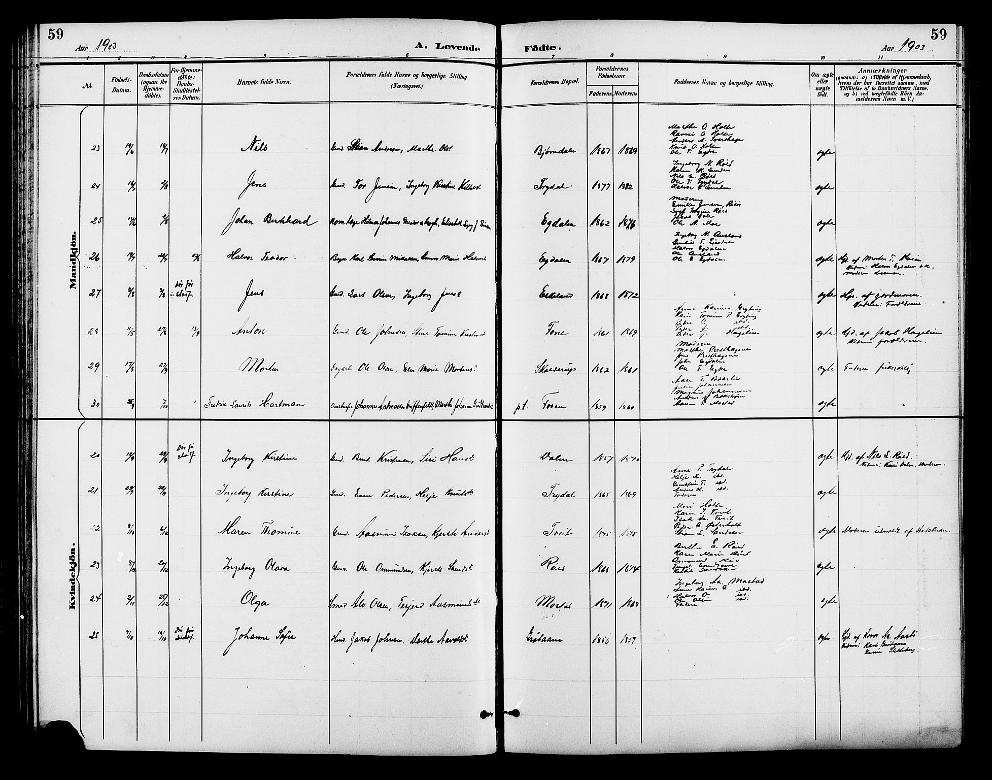 Gjerstad sokneprestkontor, SAK/1111-0014/F/Fb/Fba/L0007: Klokkerbok nr. B 7, 1891-1908, s. 59