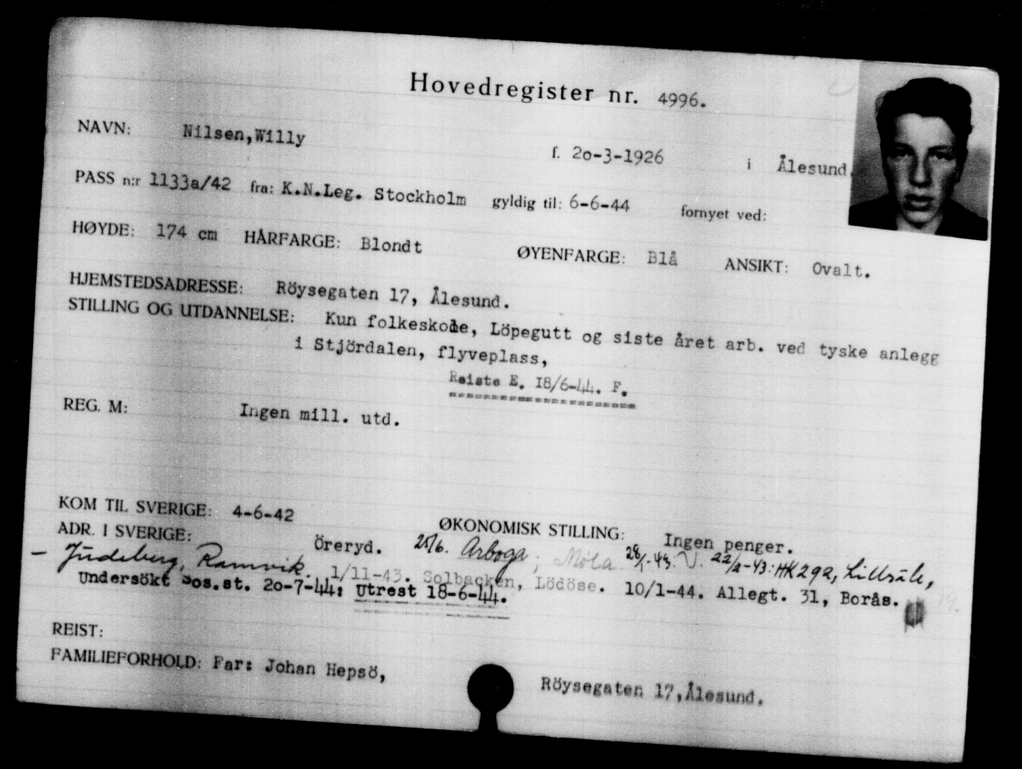 Den Kgl. Norske Legasjons Flyktningskontor, AV/RA-S-6753/V/Va/L0004: Kjesäterkartoteket.  Flyktningenr. 3496-6610, 1940-1945, s. 1778