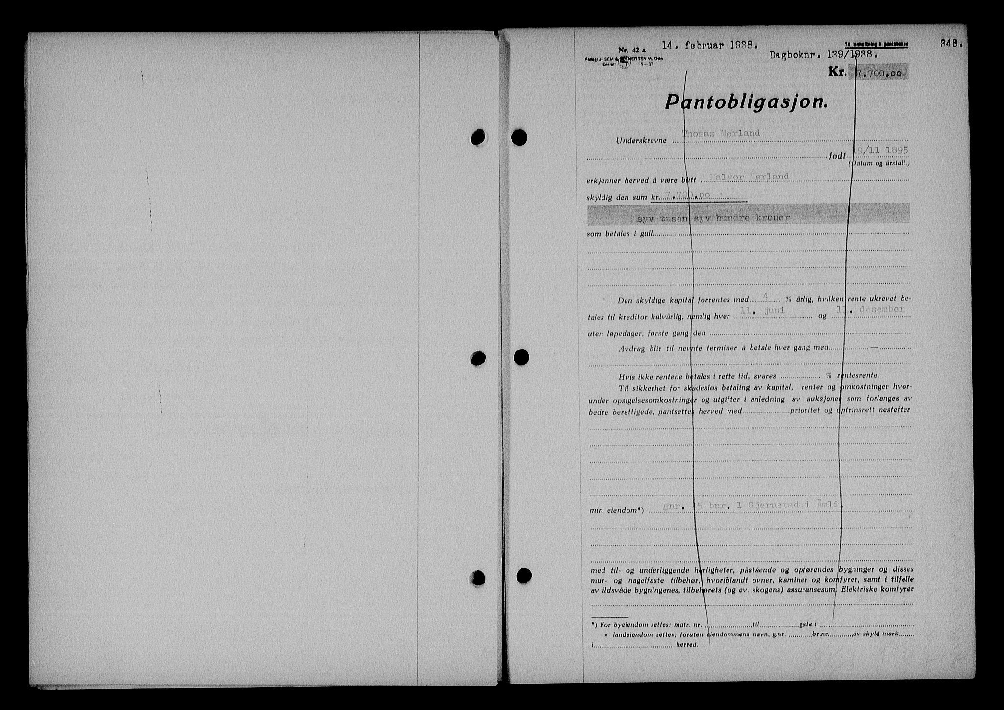Nedenes sorenskriveri, SAK/1221-0006/G/Gb/Gba/L0044: Pantebok nr. 40, 1937-1938, Dagboknr: 139/1938