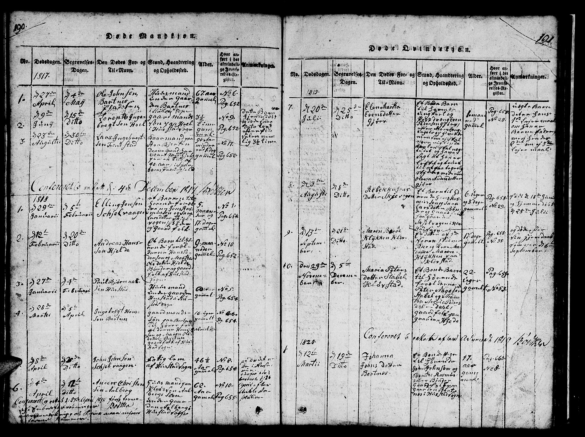 Ministerialprotokoller, klokkerbøker og fødselsregistre - Nord-Trøndelag, AV/SAT-A-1458/732/L0317: Klokkerbok nr. 732C01, 1816-1881, s. 190-191