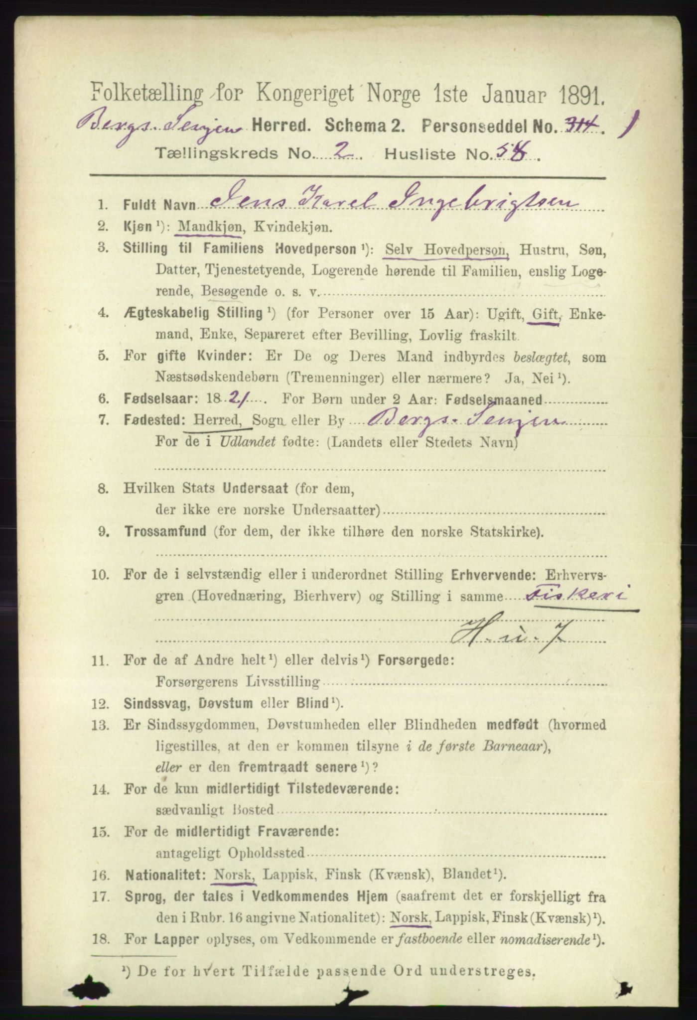 RA, Folketelling 1891 for 1929 Berg herred, 1891, s. 969