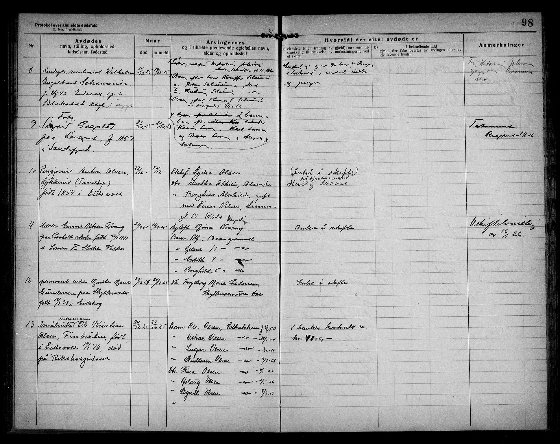 Eidsvoll lensmannskontor, AV/SAO-A-10266a/H/Ha/Haa/L0005: Dødsfallprotokoll, 1921-1930, s. 98