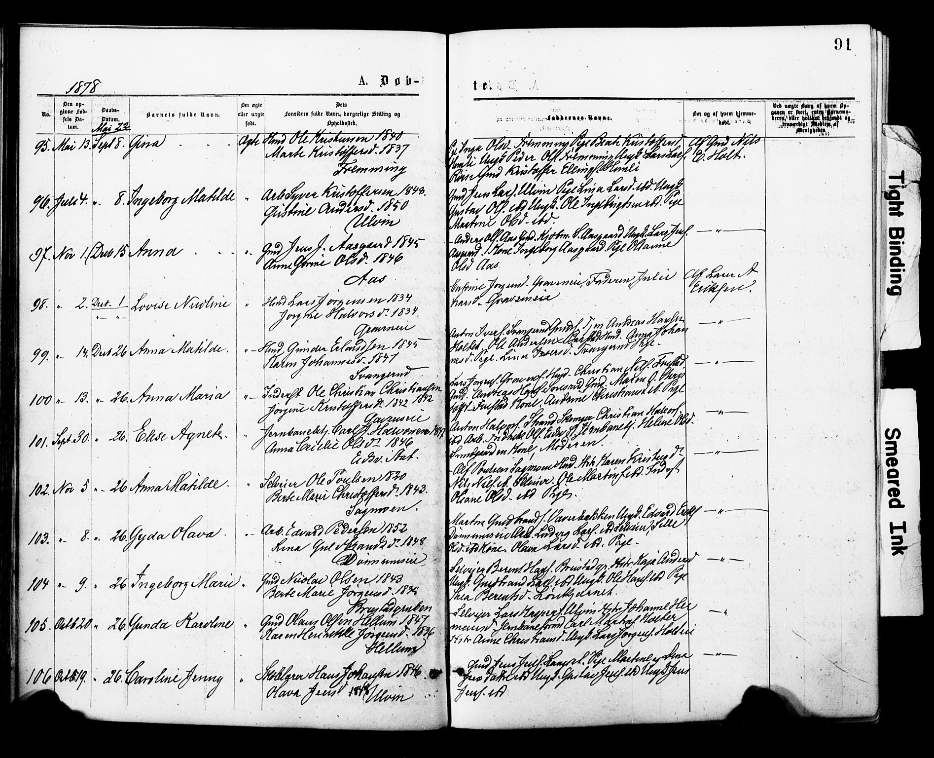 Eidsvoll prestekontor Kirkebøker, AV/SAO-A-10888/F/Fa/L0001: Ministerialbok nr. I 1, 1877-1881, s. 91