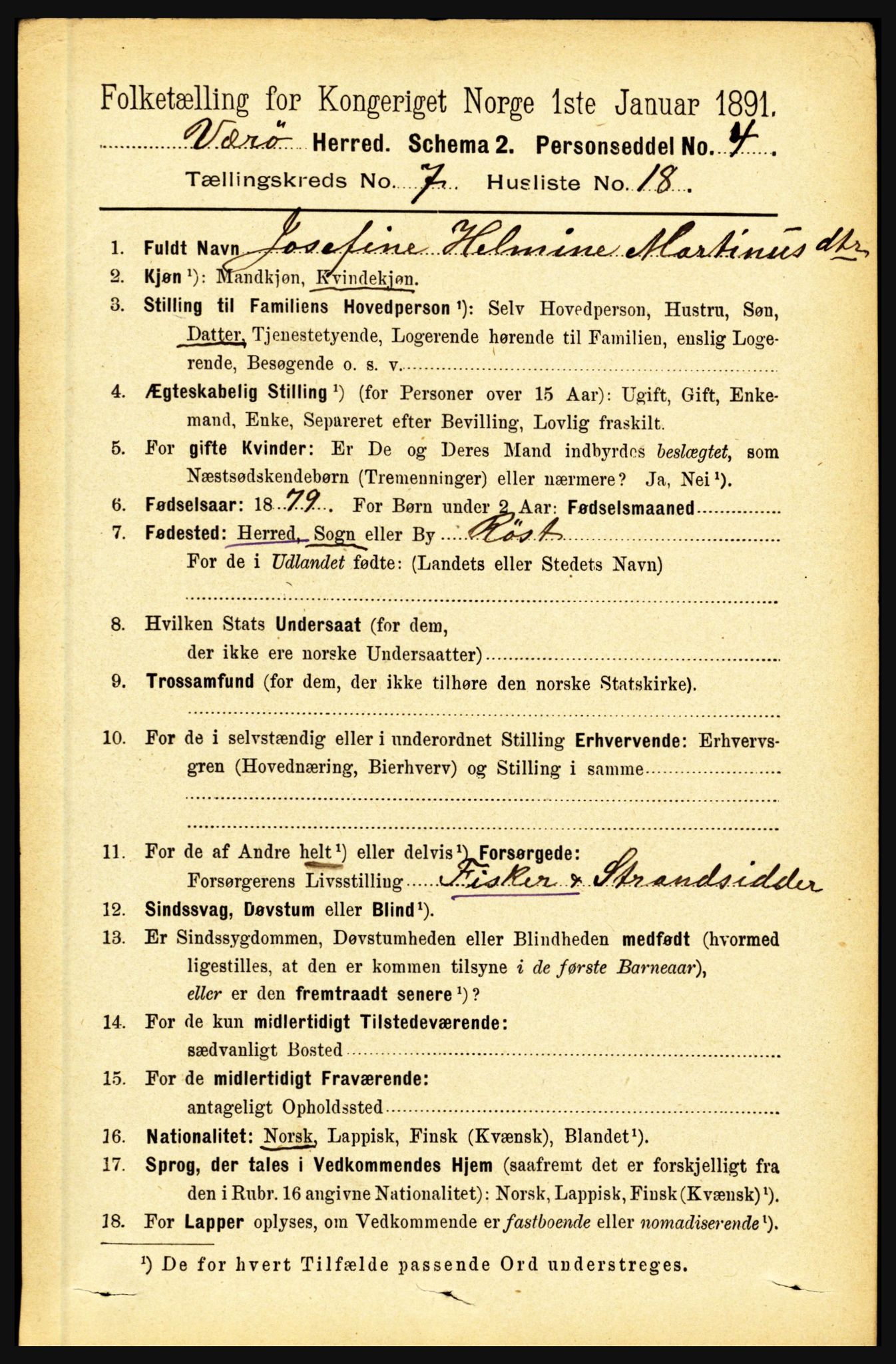 RA, Folketelling 1891 for 1857 Værøy herred, 1891, s. 872