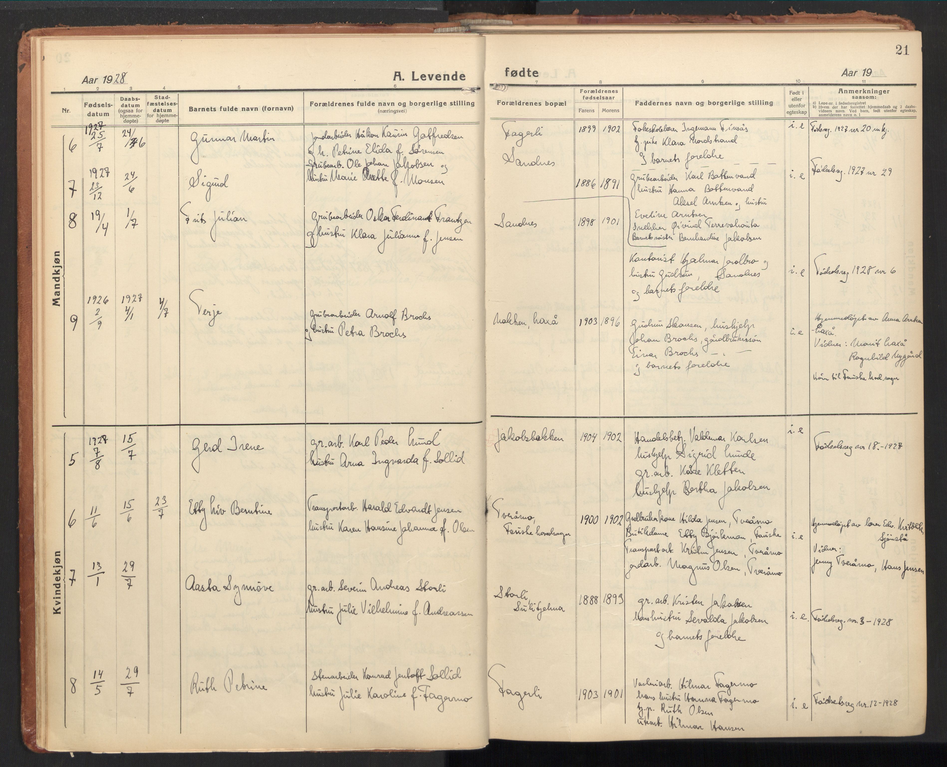 Ministerialprotokoller, klokkerbøker og fødselsregistre - Nordland, AV/SAT-A-1459/850/L0716: Residerende kapellans bok nr. 850B06, 1924-1938, s. 21