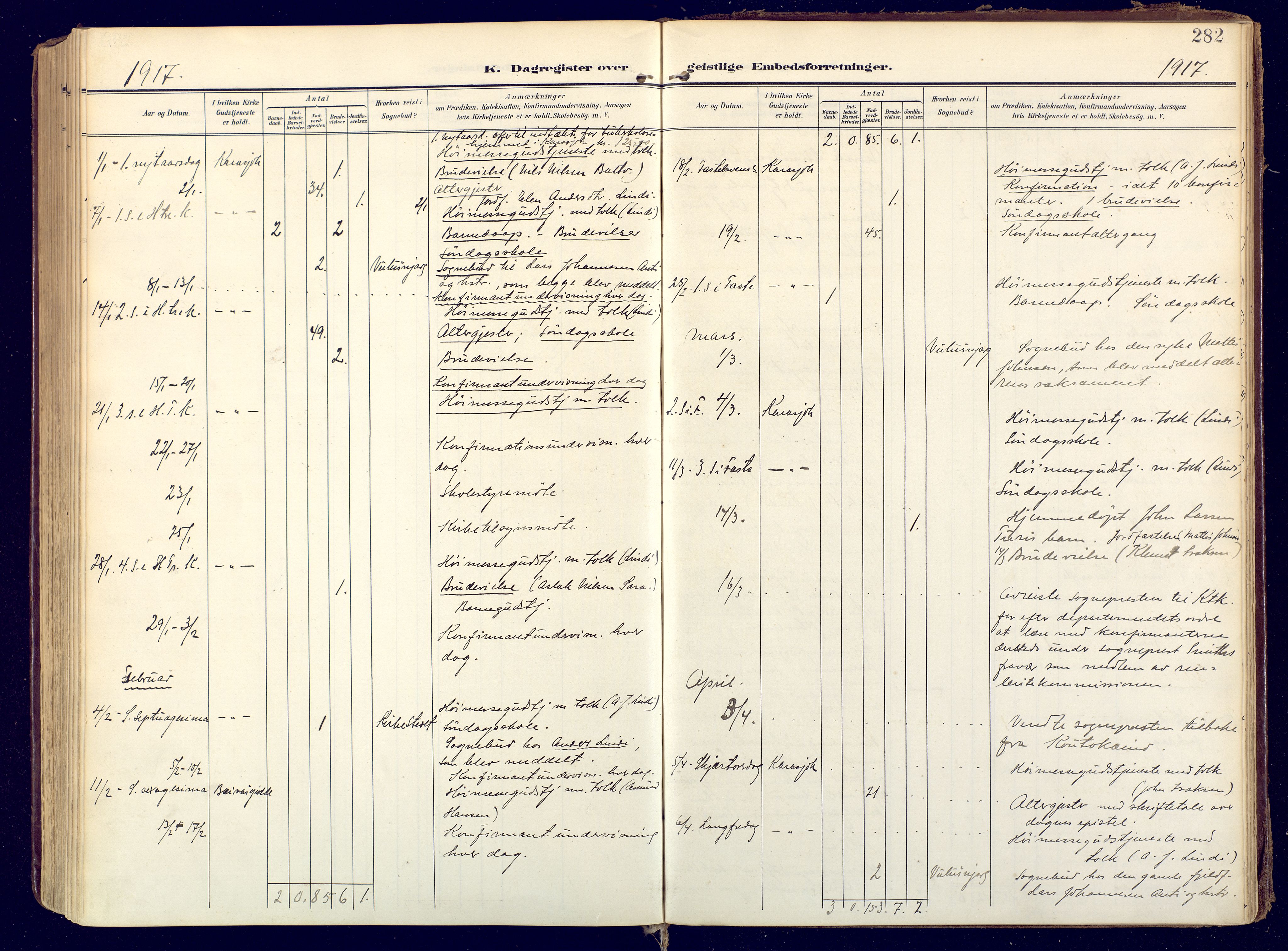 Karasjok sokneprestkontor, SATØ/S-1352/H/Ha: Ministerialbok nr. 3, 1907-1926, s. 282