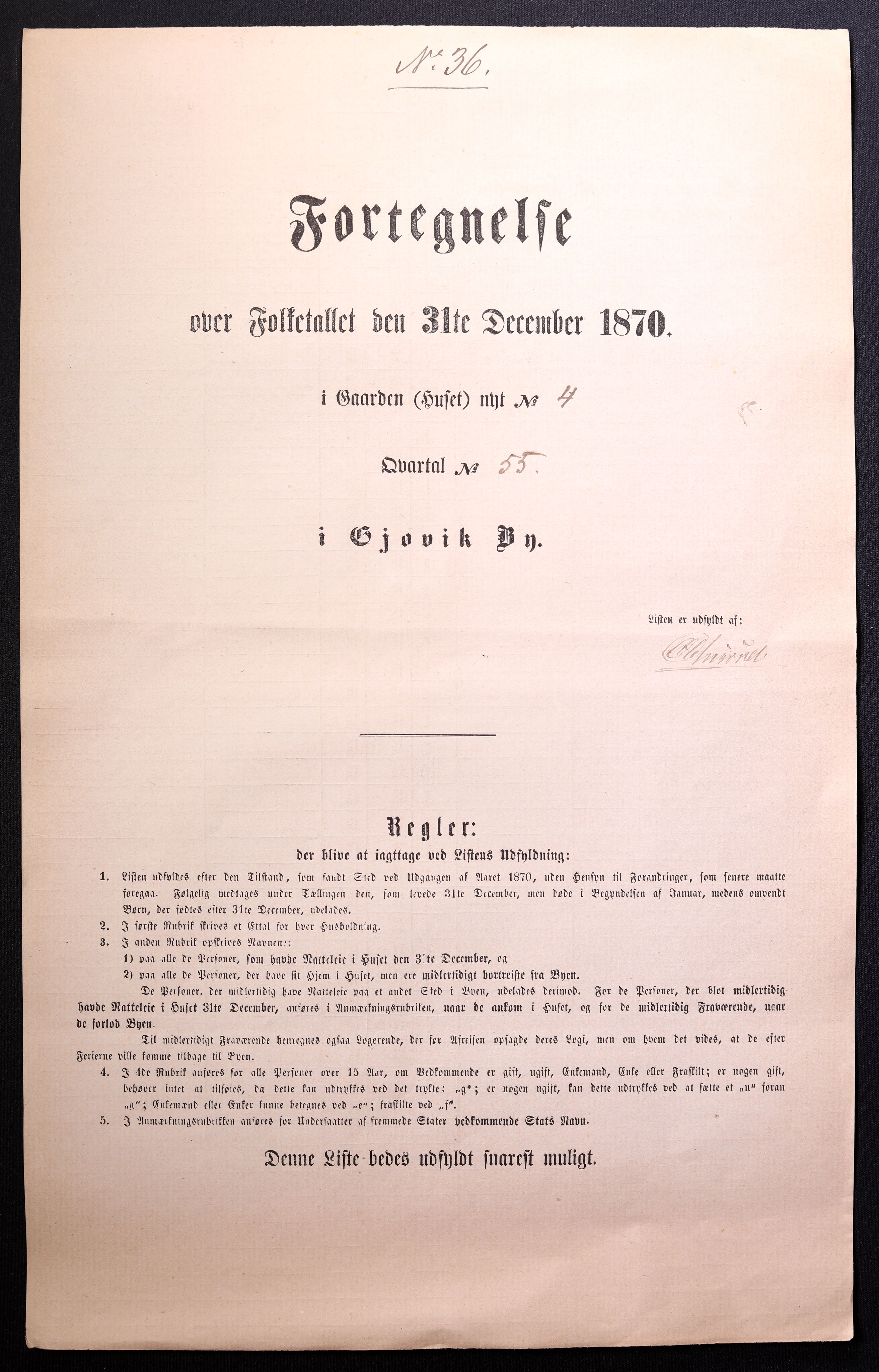 RA, Folketelling 1870 for 0502 Gjøvik kjøpstad, 1870, s. 36