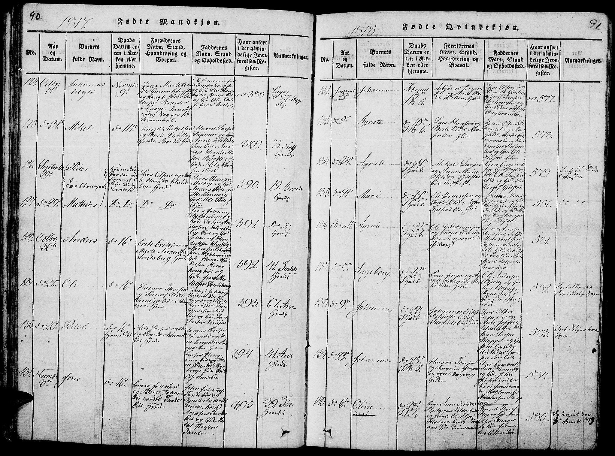 Ringsaker prestekontor, SAH/PREST-014/L/La/L0001: Klokkerbok nr. 1, 1814-1826, s. 90-91