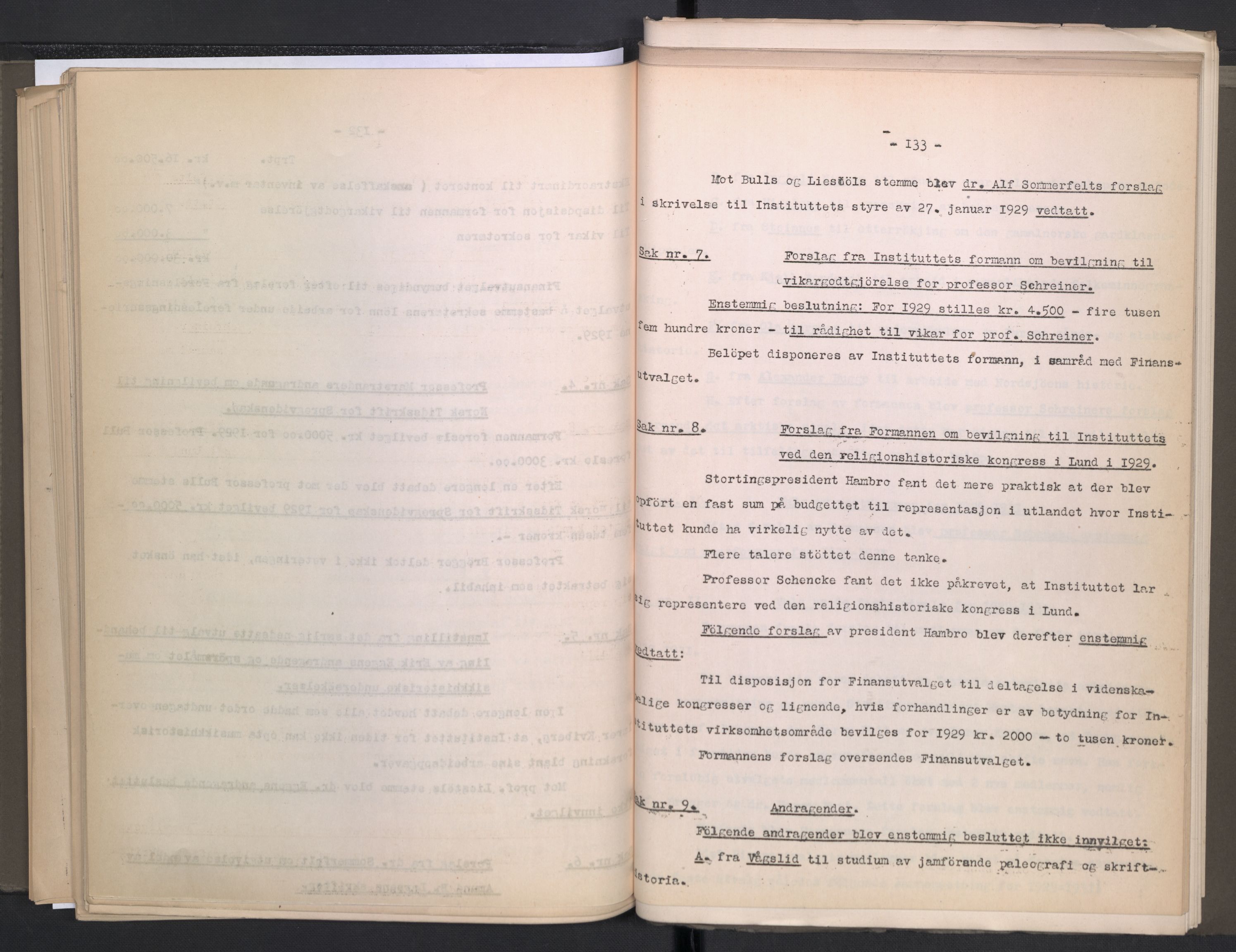 Instituttet for sammenlignende kulturforskning, AV/RA-PA-0424/A/L0005: Styreprotokoll, 1923-1930, s. 133