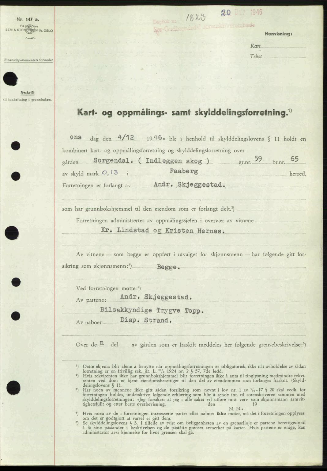 Sør-Gudbrandsdal tingrett, SAH/TING-004/H/Hb/Hbd/L0017: Pantebok nr. A17, 1946-1947, Dagboknr: 1823/1946