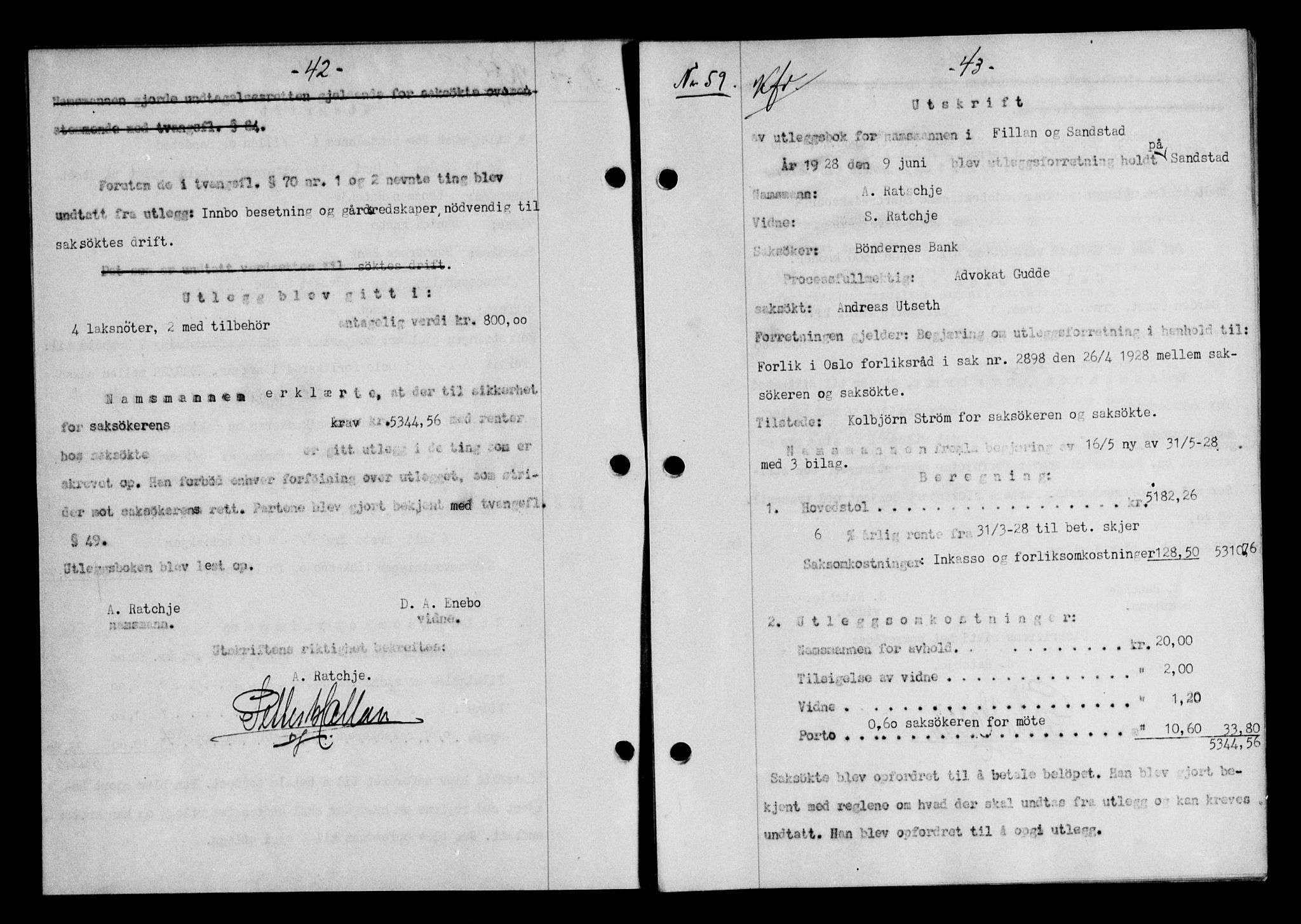 Hitra sorenskriveri, AV/SAT-A-0018/2/2C/2Ca/L0010: Pantebok nr. 10, 1928-1929, s. 42-43