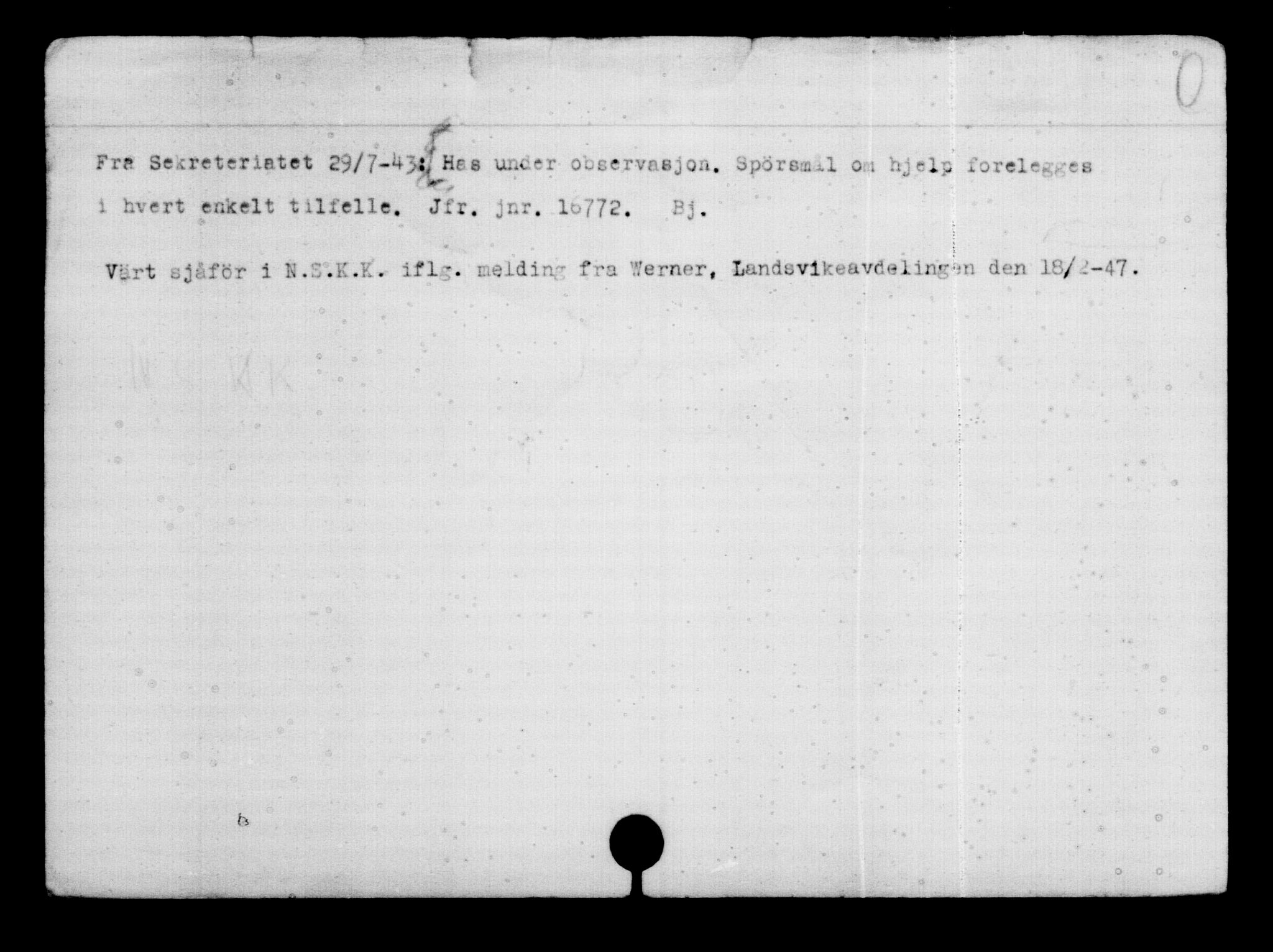 Utenriksstasjonene, Legasjonen i Stockholm, Flyktningkontoret, AV/RA-S-6753/V/Va/L0008: Kjesäterkartoteket, flyktninger med registreringsnr. 15700-18547, 1940-1945, s. 1373