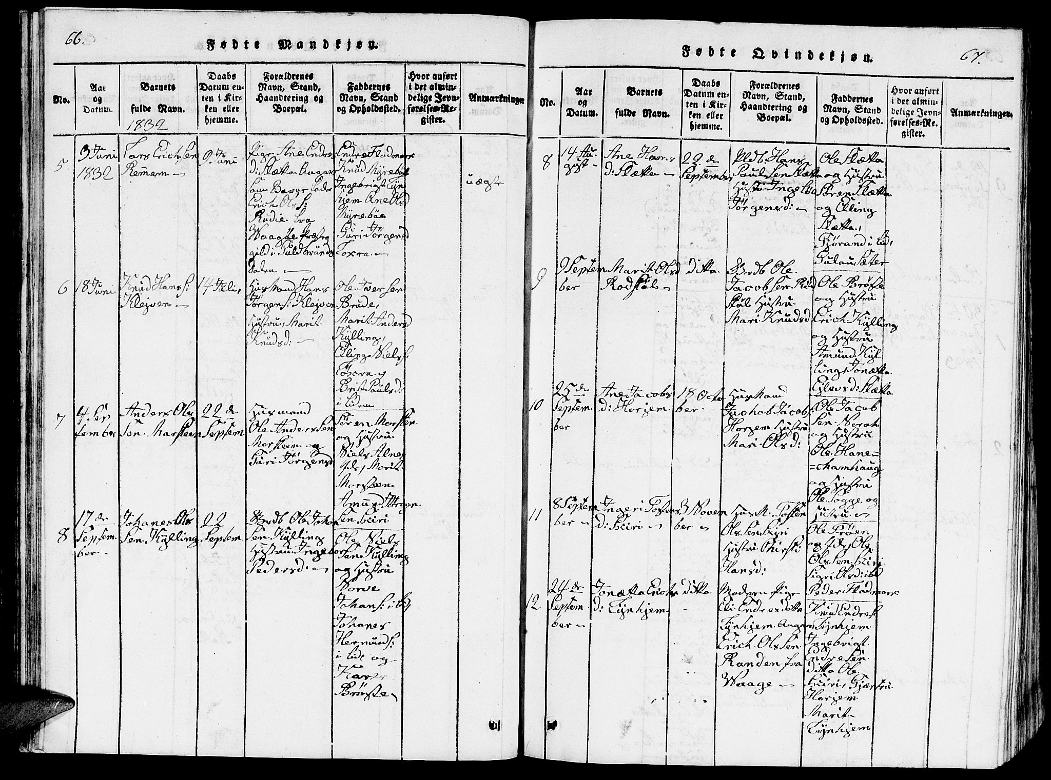 Ministerialprotokoller, klokkerbøker og fødselsregistre - Møre og Romsdal, AV/SAT-A-1454/546/L0595: Klokkerbok nr. 546C01, 1818-1836, s. 66-67