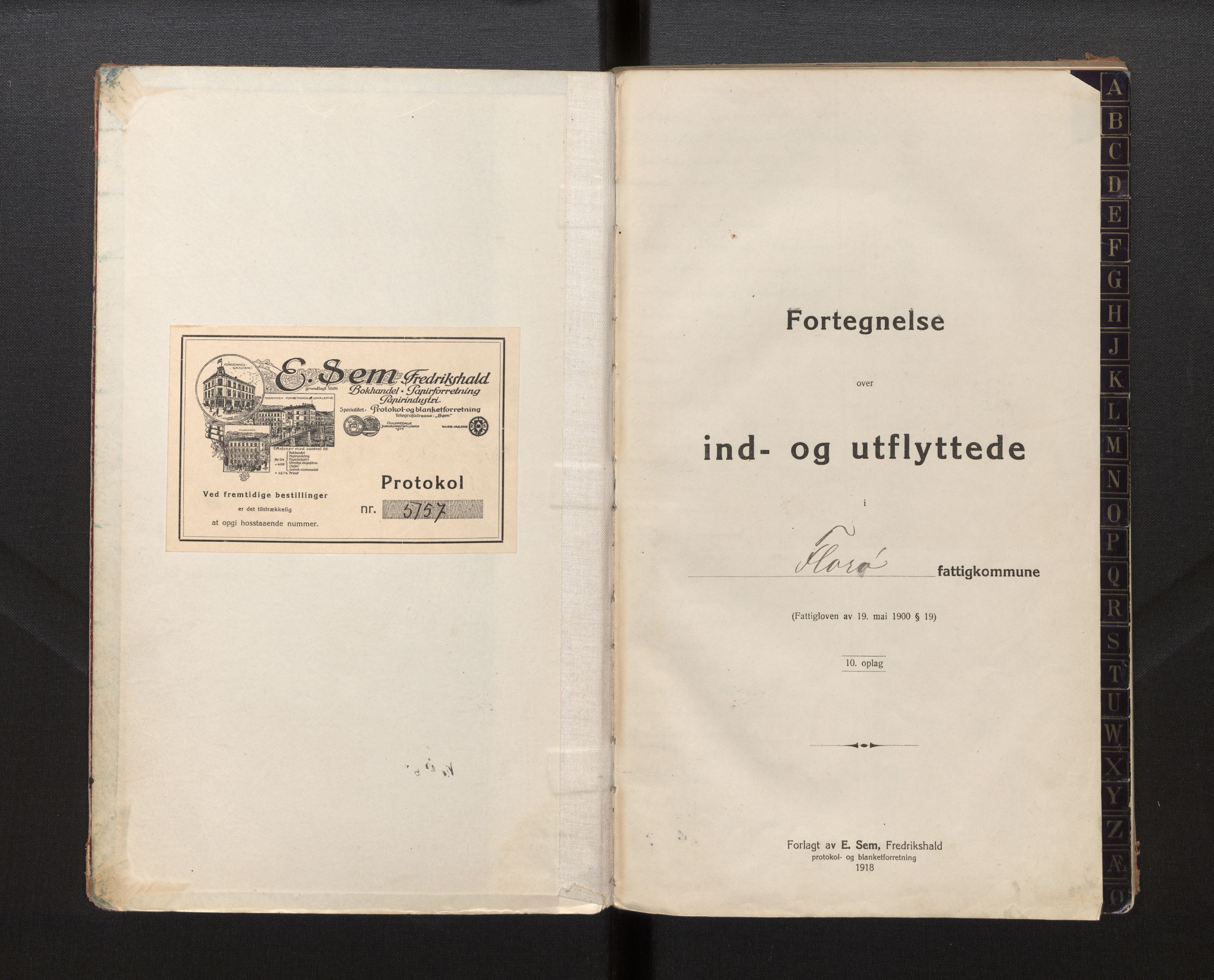 Lensmannen i Kinn, AV/SAB-A-28801/0020/L0009: Protokoll over inn- og utflytte, 1918-1935