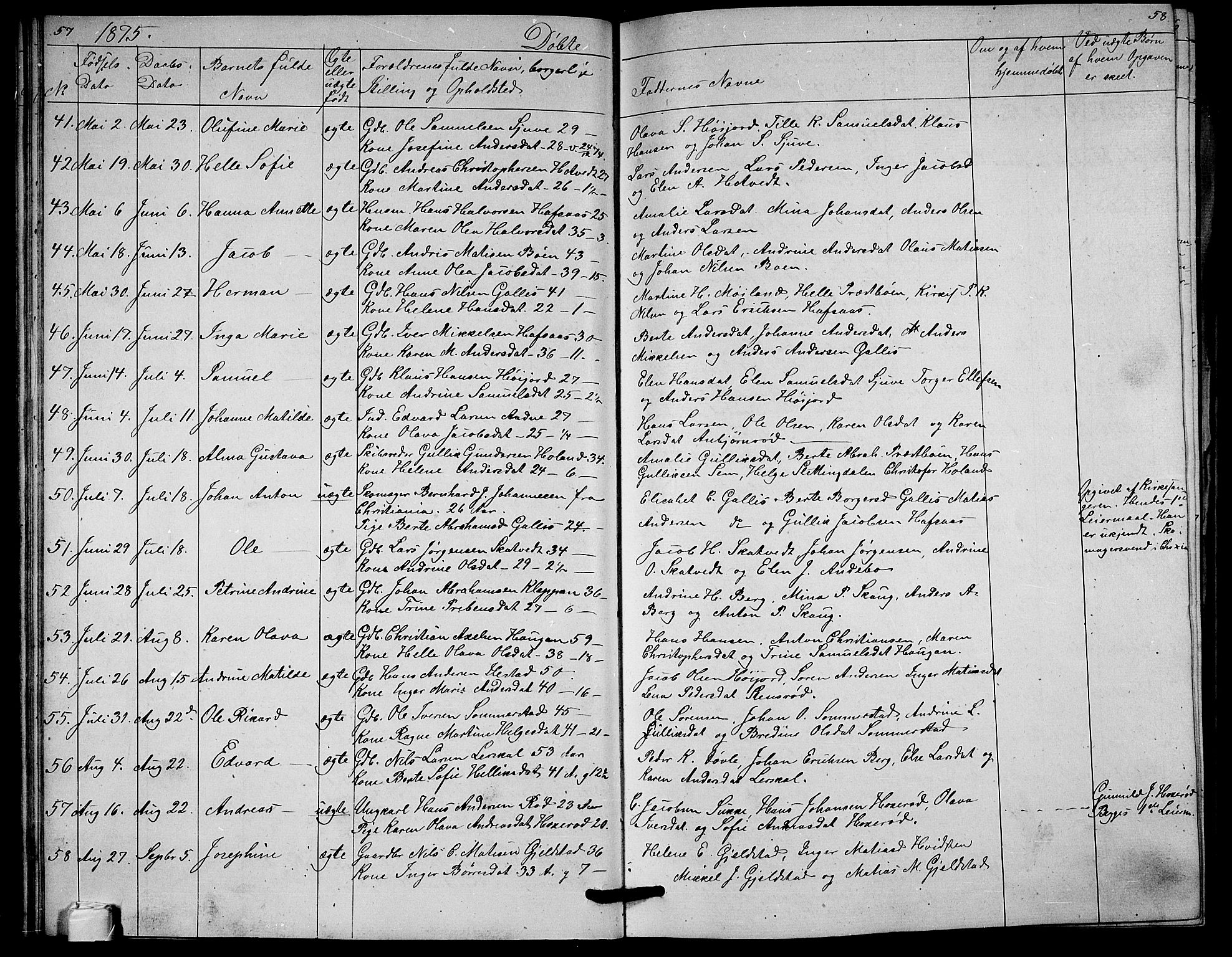 Andebu kirkebøker, AV/SAKO-A-336/G/Ga/L0004: Klokkerbok nr. I 4, 1868-1882, s. 57-58