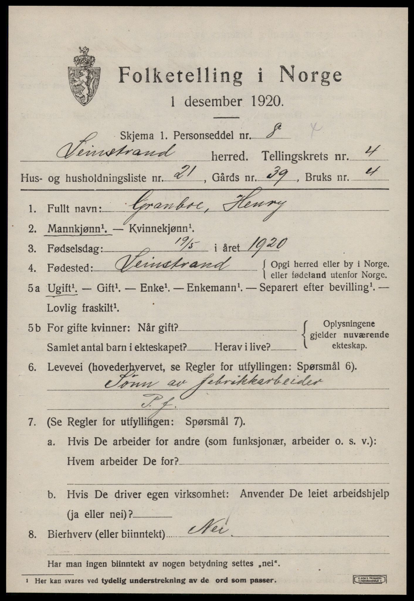 SAT, Folketelling 1920 for 1654 Leinstrand herred, 1920, s. 4083