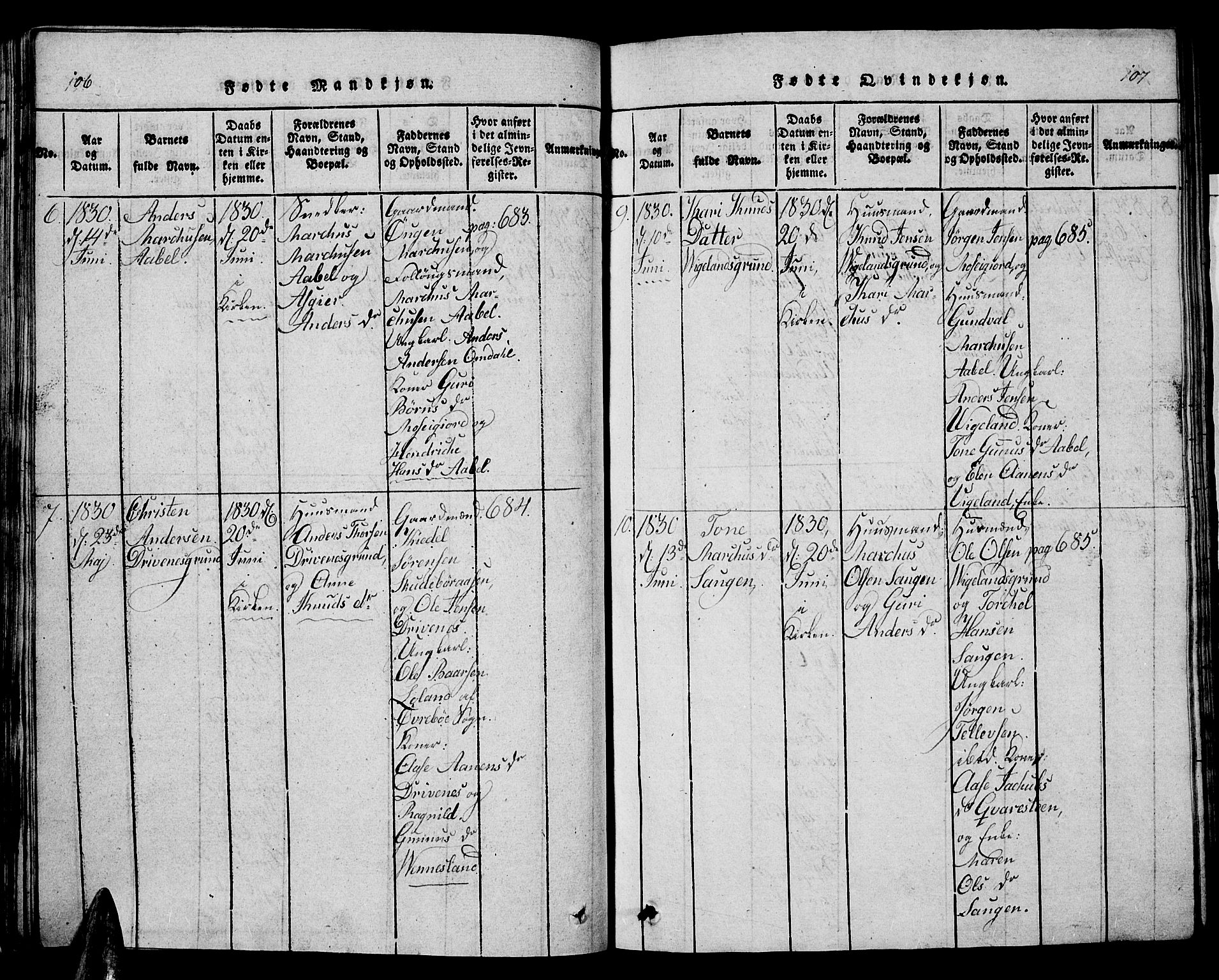 Vennesla sokneprestkontor, AV/SAK-1111-0045/Fb/Fbb/L0001: Klokkerbok nr. B 1, 1820-1834, s. 106-107