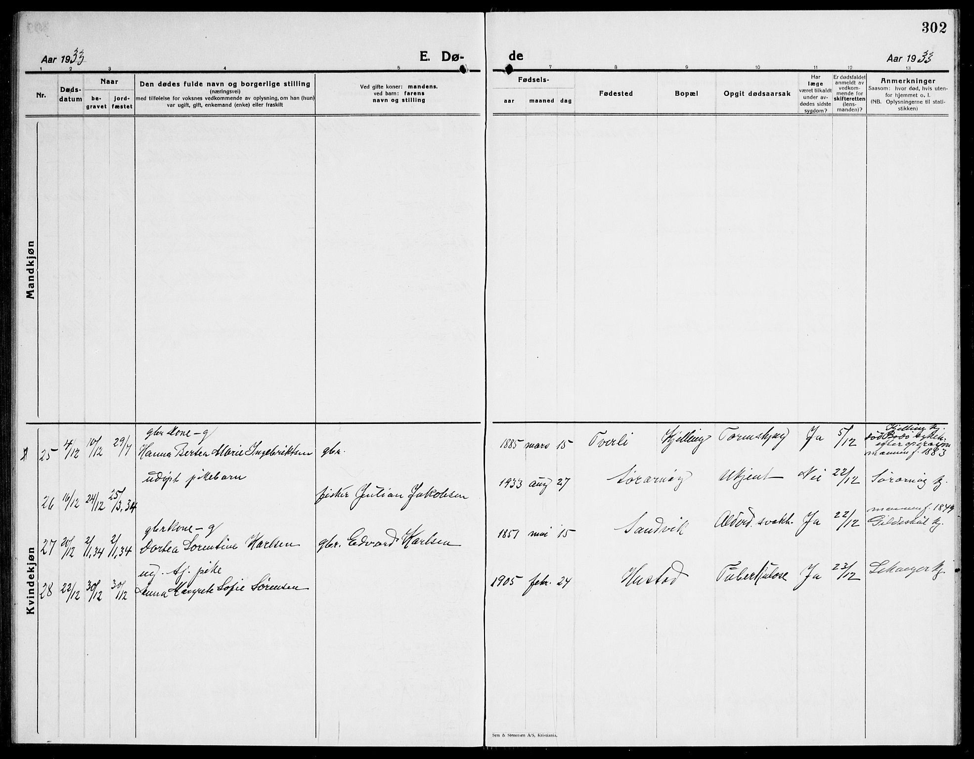 Ministerialprotokoller, klokkerbøker og fødselsregistre - Nordland, AV/SAT-A-1459/805/L0111: Klokkerbok nr. 805C07, 1925-1943, s. 302