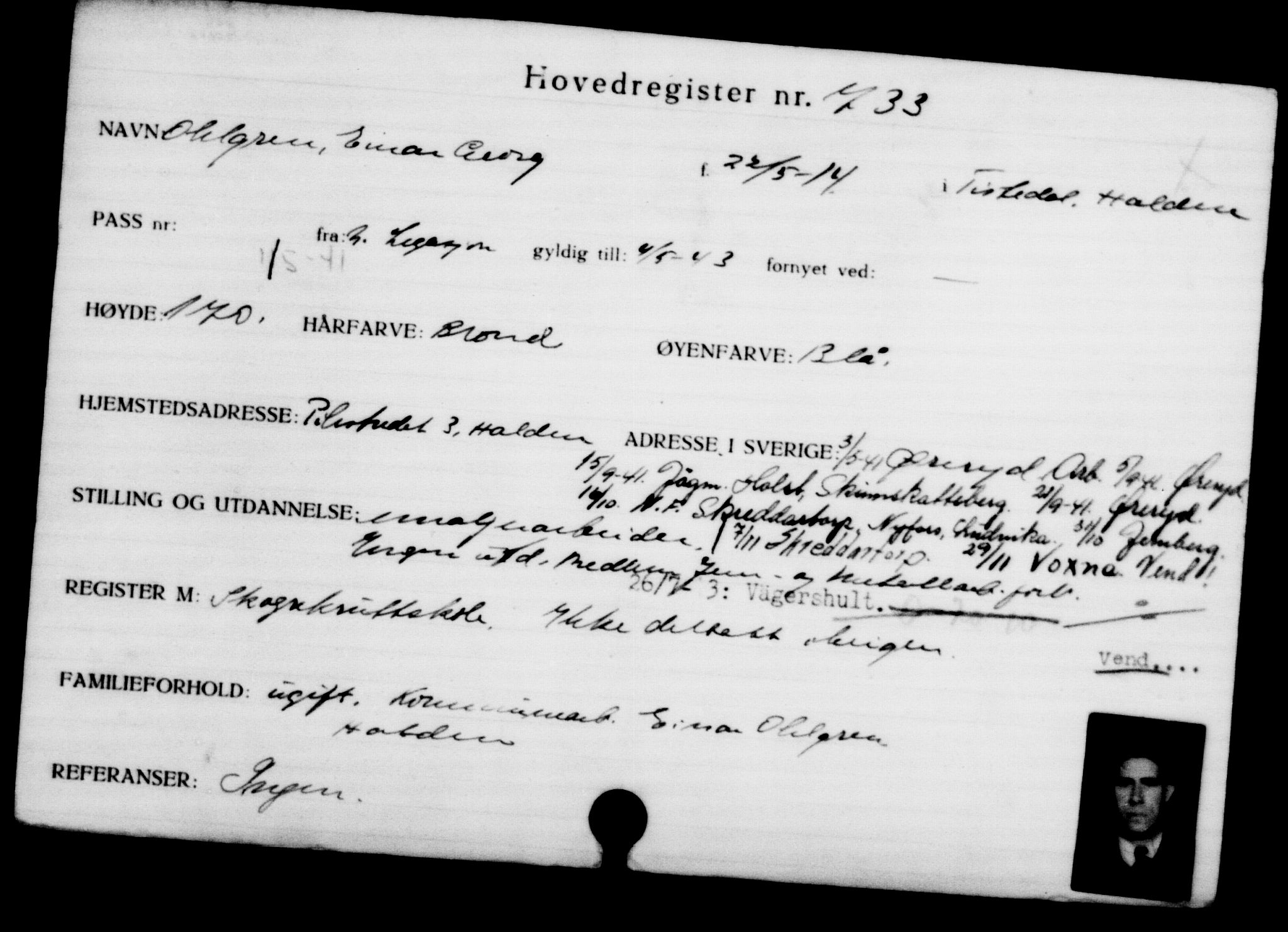 Utenriksstasjonene, Legasjonen i Stockholm, Flyktningkontoret, AV/RA-S-6753/V/Va/L0001: Kjesäterkartoteket, flyktninger med registreringsnr. 1-1000, 1940-1945, s. 1150