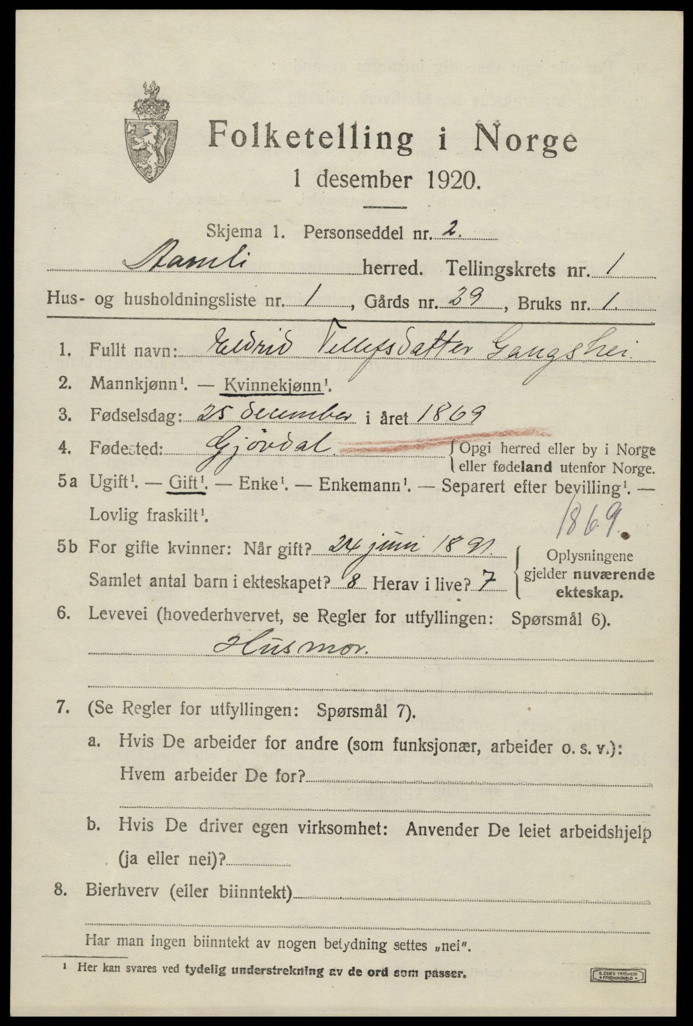 SAK, Folketelling 1920 for 0929 Åmli herred, 1920, s. 685
