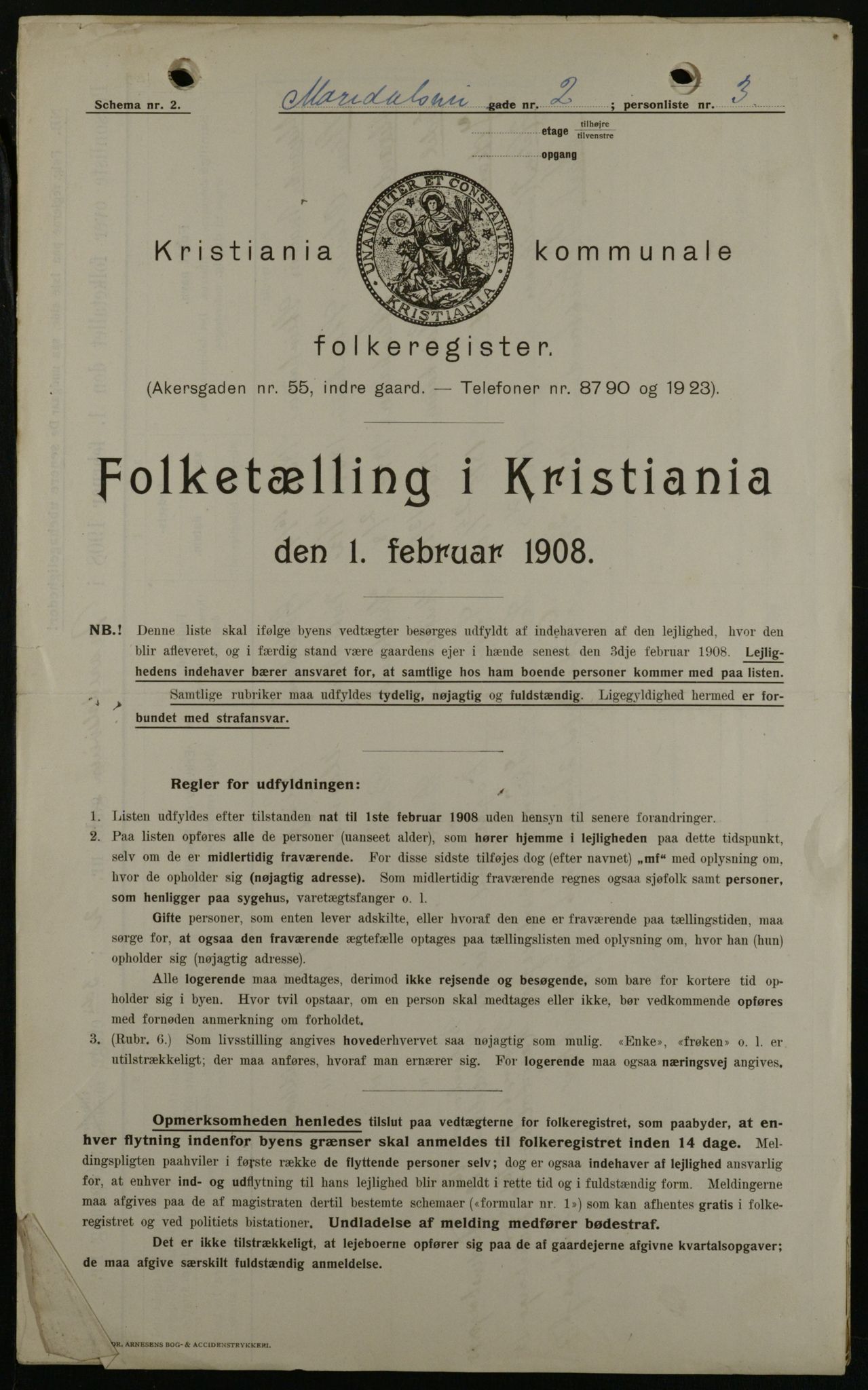 OBA, Kommunal folketelling 1.2.1908 for Kristiania kjøpstad, 1908, s. 54271