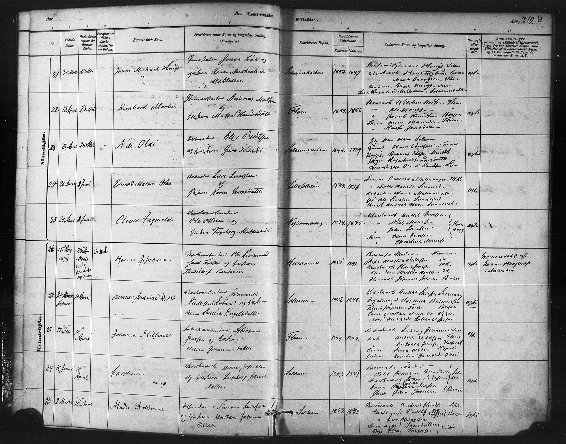St. Jørgens hospital og Årstad sokneprestembete, AV/SAB-A-99934: Ministerialbok nr. A 7, 1879-1886, s. 9