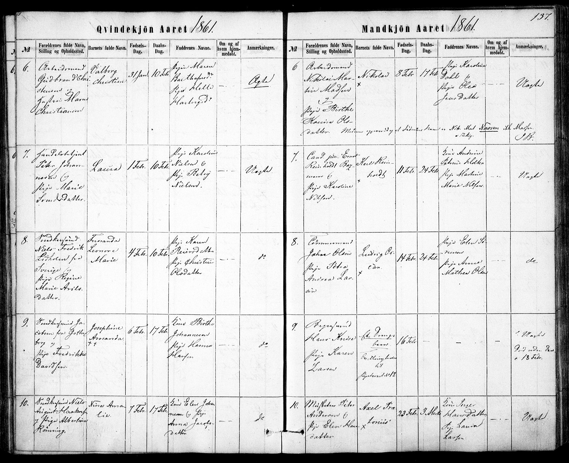 Rikshospitalet prestekontor Kirkebøker, AV/SAO-A-10309b/F/L0004: Ministerialbok nr. 4, 1853-1870, s. 137