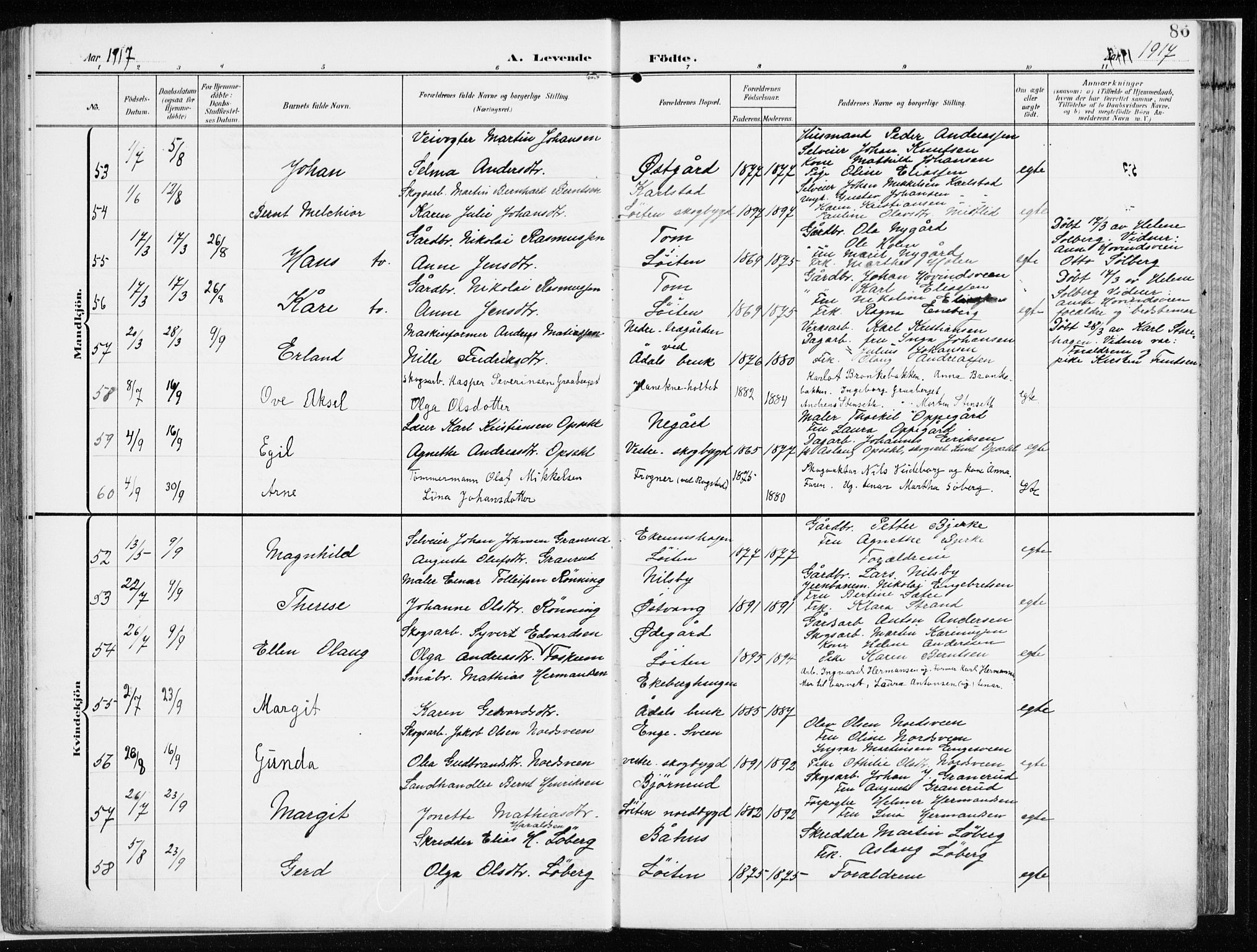 Løten prestekontor, AV/SAH-PREST-022/K/Ka/L0011: Ministerialbok nr. 11, 1908-1917, s. 86