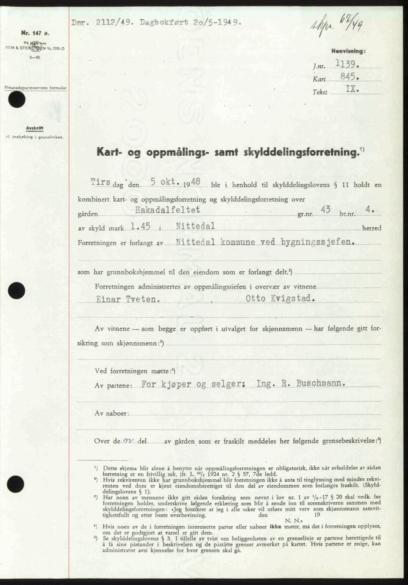 Nedre Romerike sorenskriveri, SAO/A-10469/G/Gb/Gbd/L0025: Pantebok nr. 25, 1949-1949, Dagboknr: 2112/1949