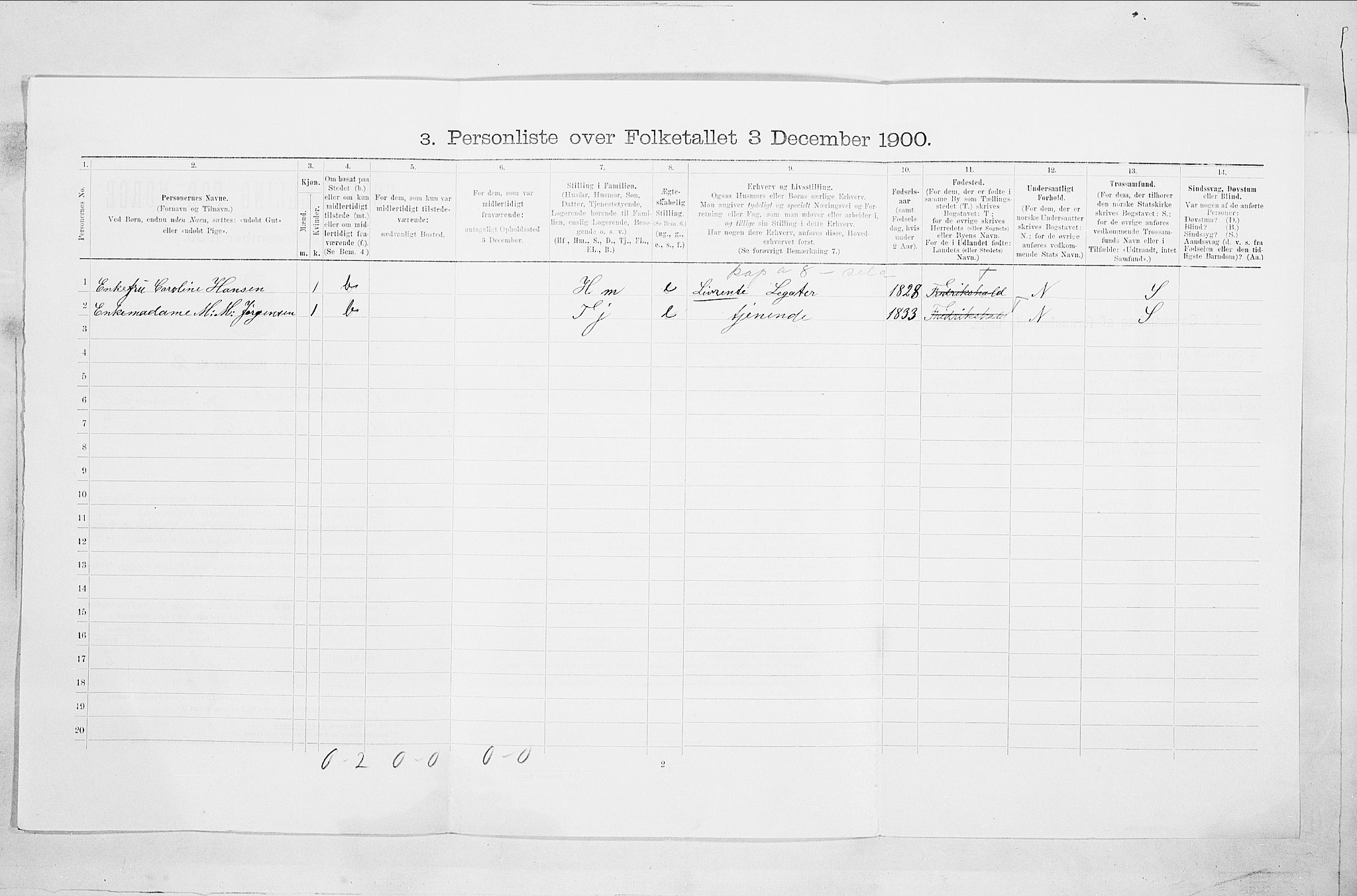 SAO, Folketelling 1900 for 0101 Fredrikshald kjøpstad, 1900