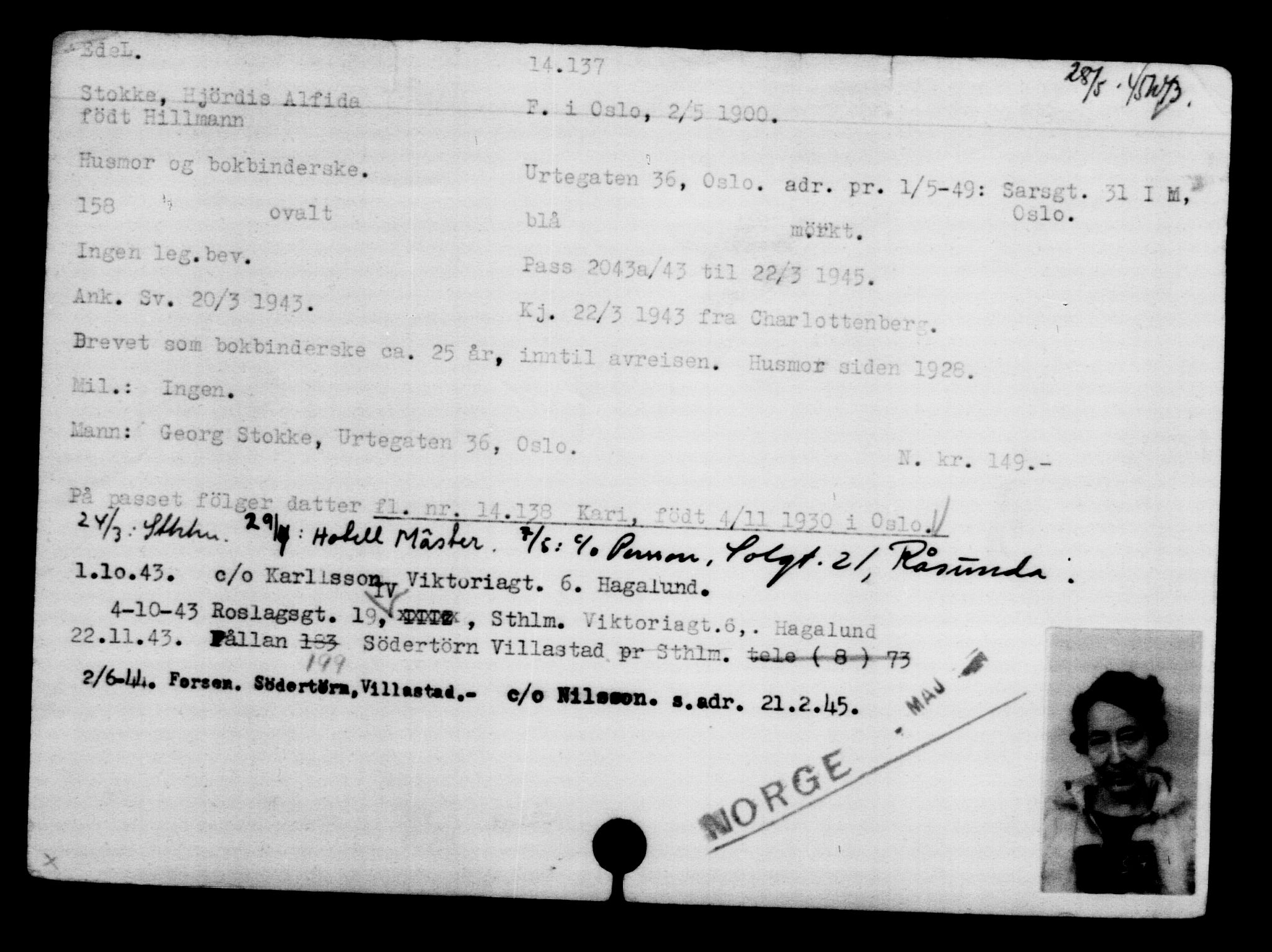 Den Kgl. Norske Legasjons Flyktningskontor, AV/RA-S-6753/V/Va/L0007: Kjesäterkartoteket.  Flyktningenr. 12700-15723, 1940-1945, s. 1661