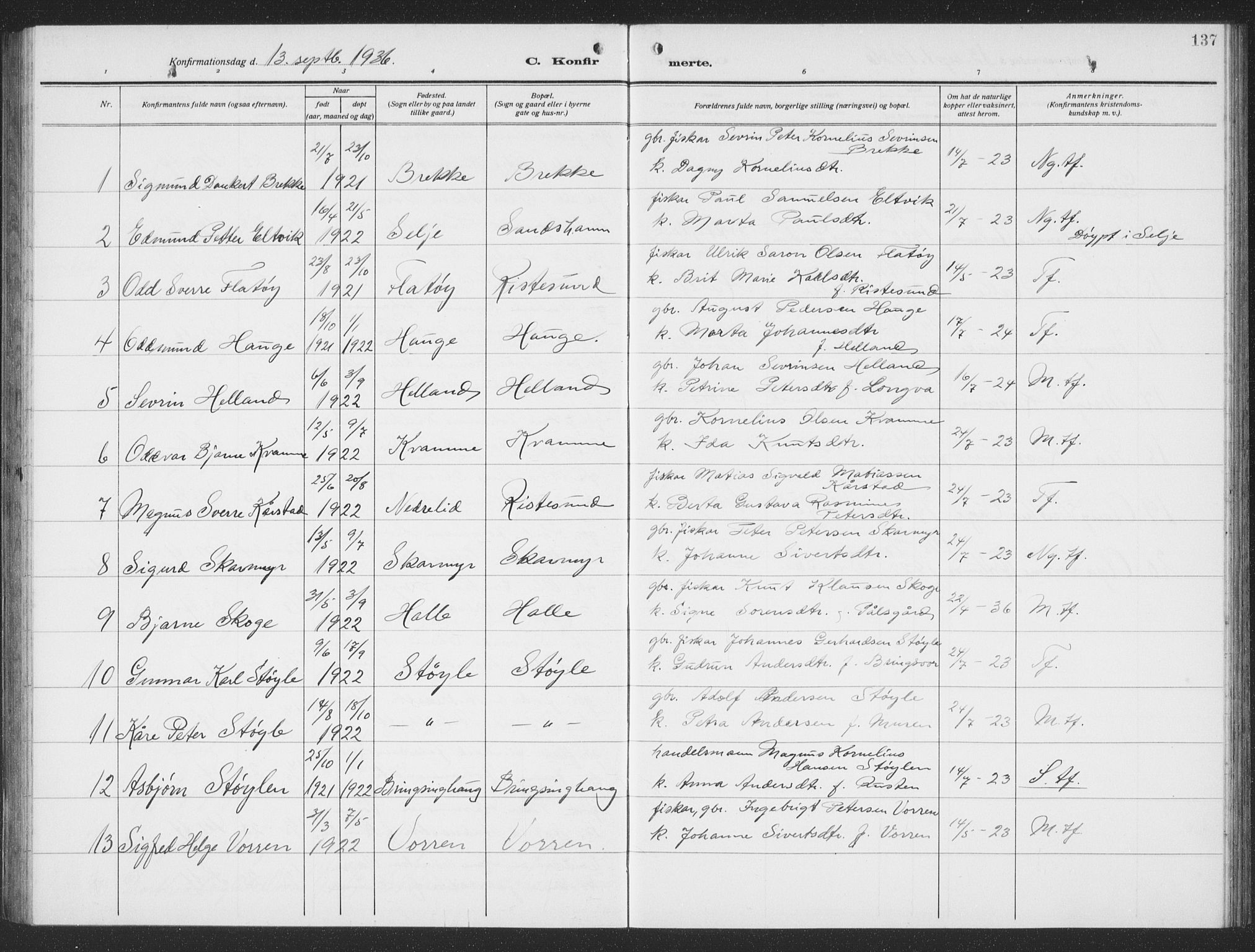 Ministerialprotokoller, klokkerbøker og fødselsregistre - Møre og Romsdal, SAT/A-1454/503/L0051: Klokkerbok nr. 503C06, 1923-1938, s. 137