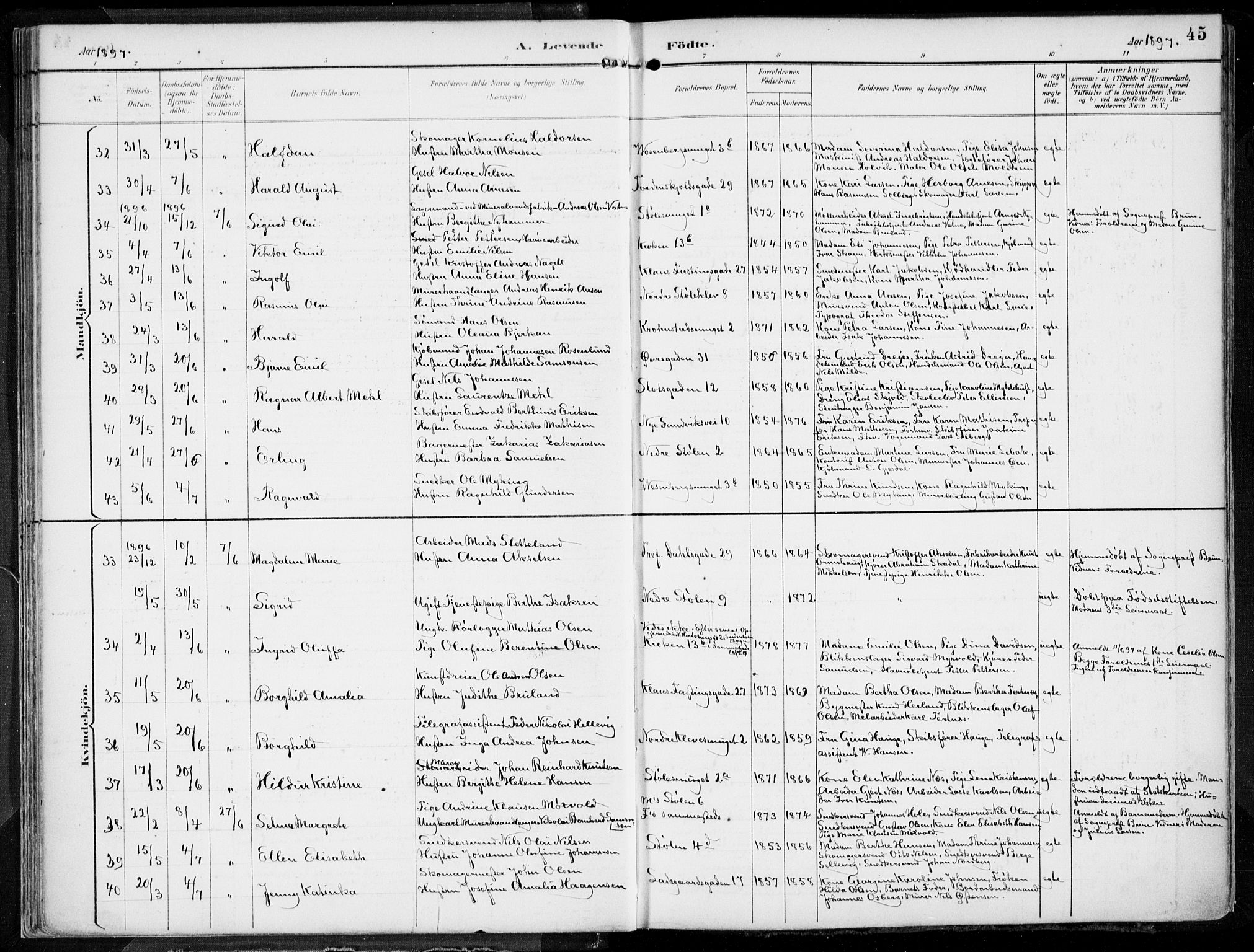 Mariakirken Sokneprestembete, AV/SAB-A-76901/H/Hab/L0005: Klokkerbok nr. A 5, 1893-1913, s. 45