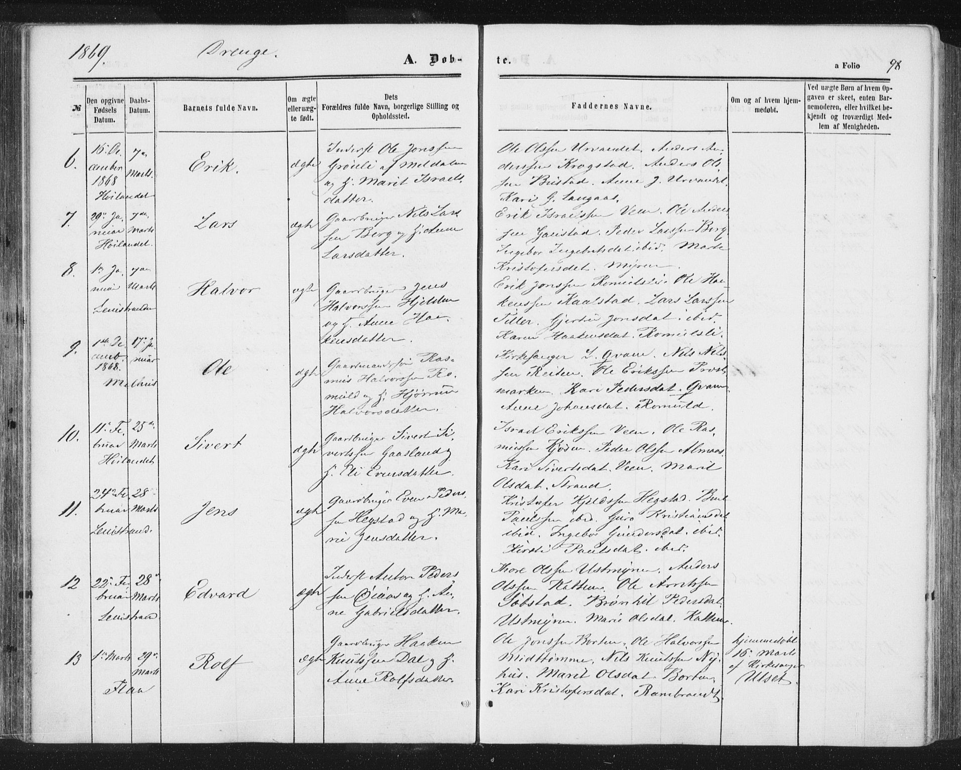Ministerialprotokoller, klokkerbøker og fødselsregistre - Sør-Trøndelag, SAT/A-1456/691/L1077: Ministerialbok nr. 691A09, 1862-1873, s. 98