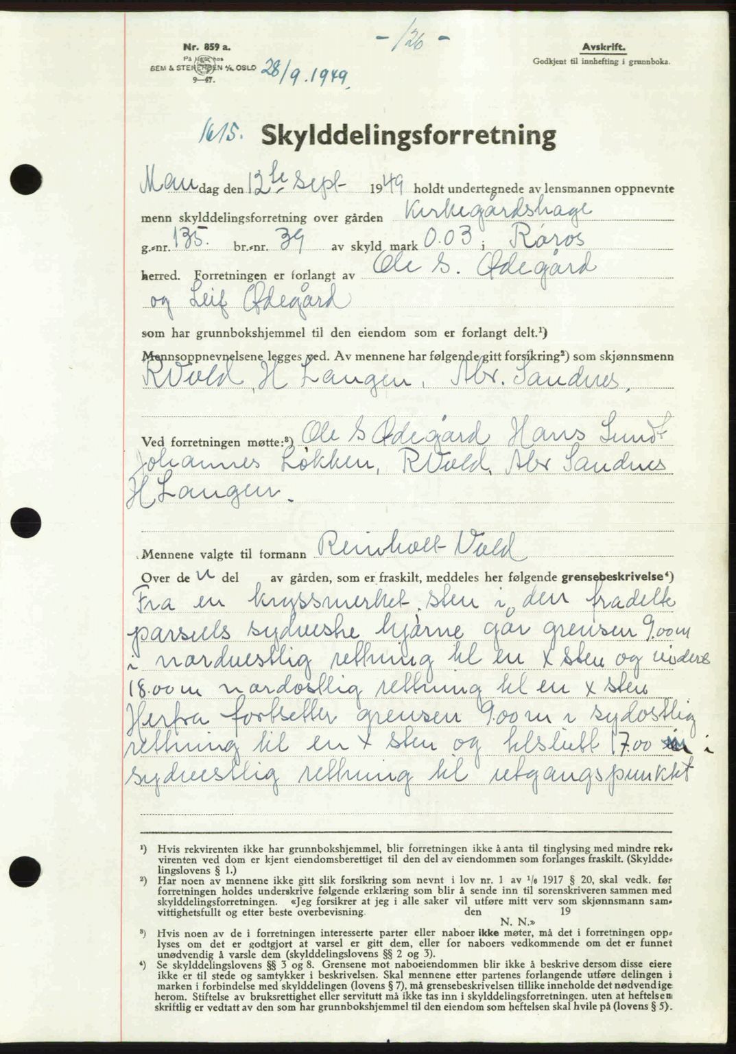 Gauldal sorenskriveri, SAT/A-0014/1/2/2C: Pantebok nr. A8, 1949-1949, Dagboknr: 1615/1949