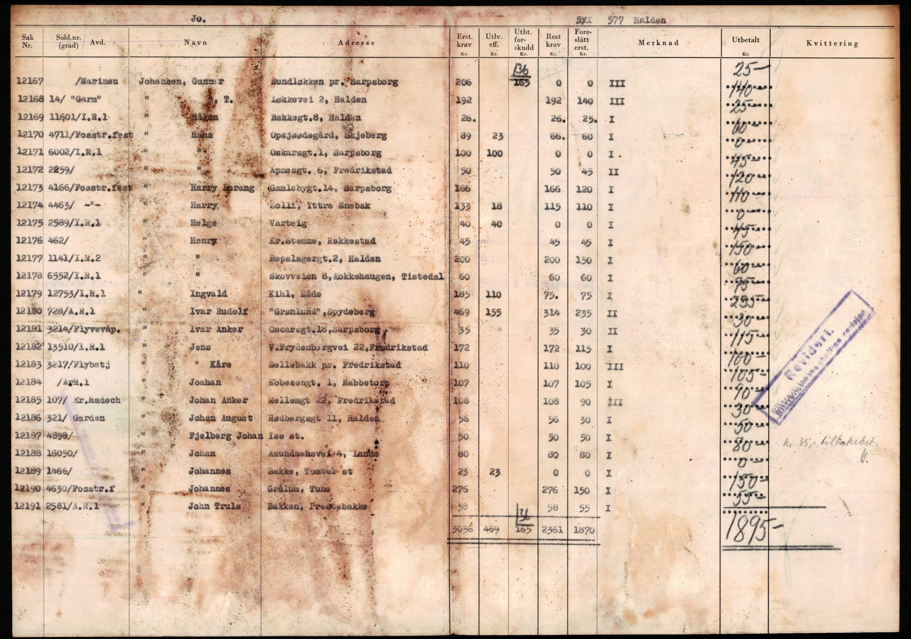 Justisdepartementet, Oppgjørsavdelingen, AV/RA-S-1056/G/Ga/L0012/0001: -- / Anvisningslister for utbetalinger i effektsaker, 1940-1942, s. 479