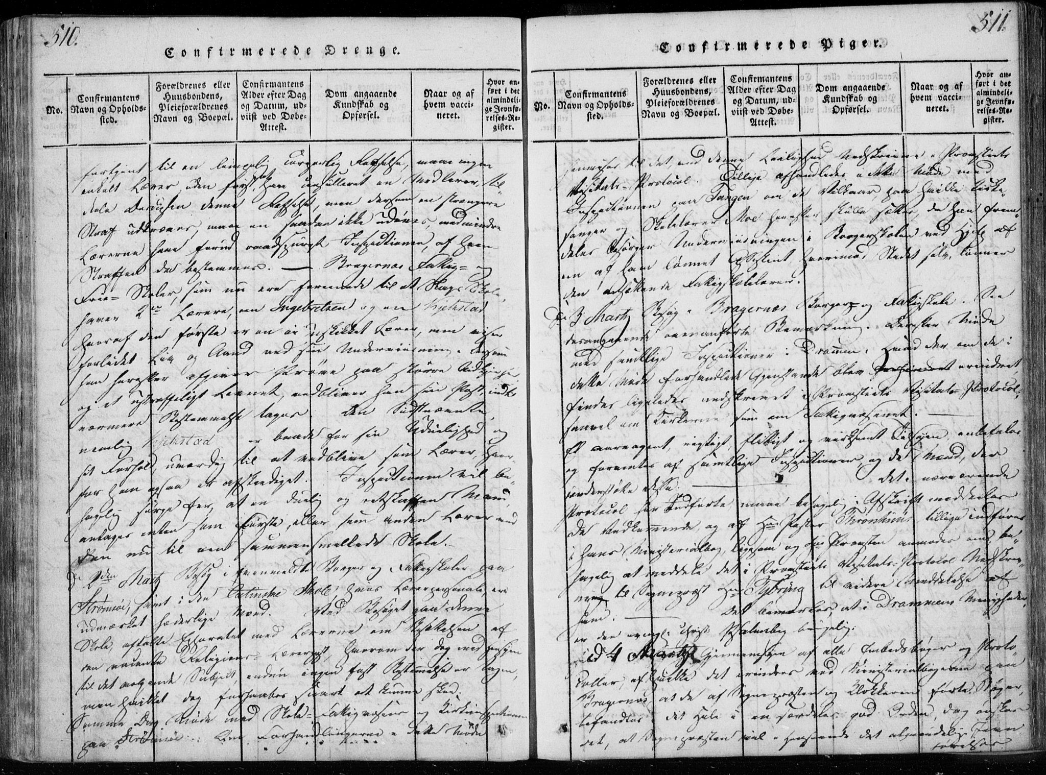 Bragernes kirkebøker, AV/SAKO-A-6/F/Fa/L0007: Ministerialbok nr. I 7, 1815-1829, s. 510-511