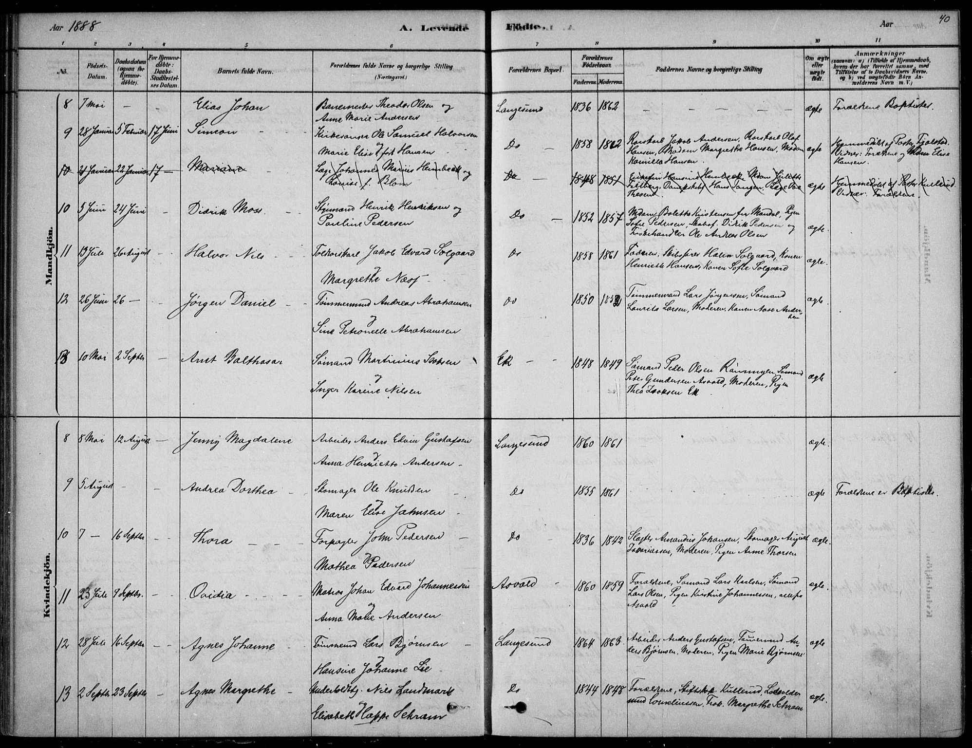 Langesund kirkebøker, AV/SAKO-A-280/F/Fa/L0002: Ministerialbok nr. 2, 1878-1892, s. 40