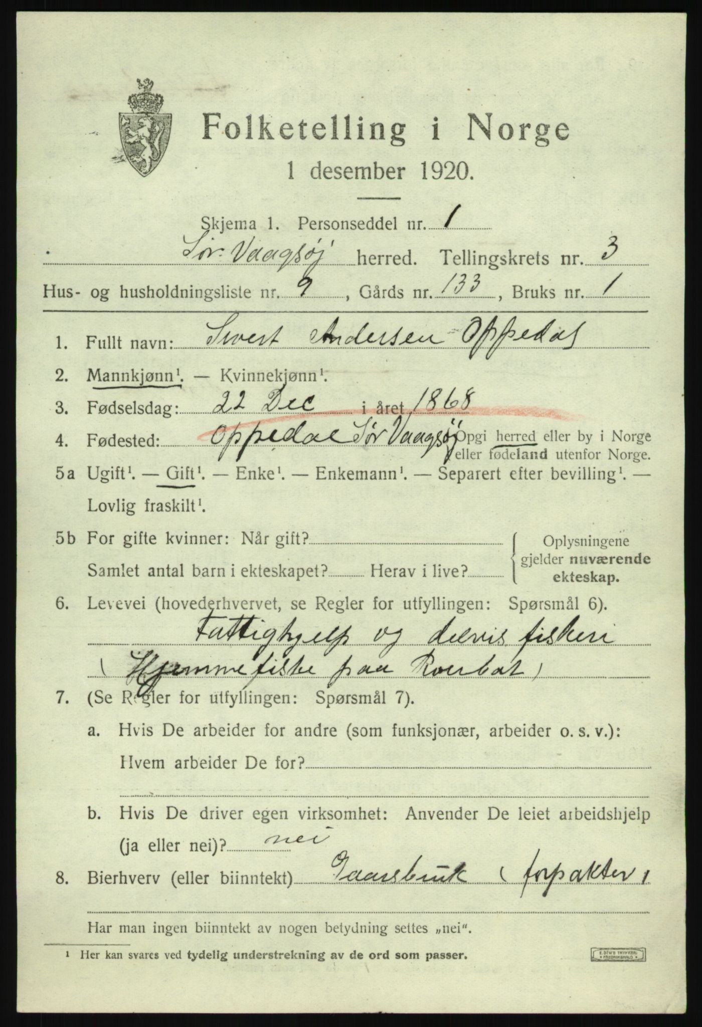 SAB, Folketelling 1920 for 1439 Sør-Vågsøy herred, 1920, s. 1644