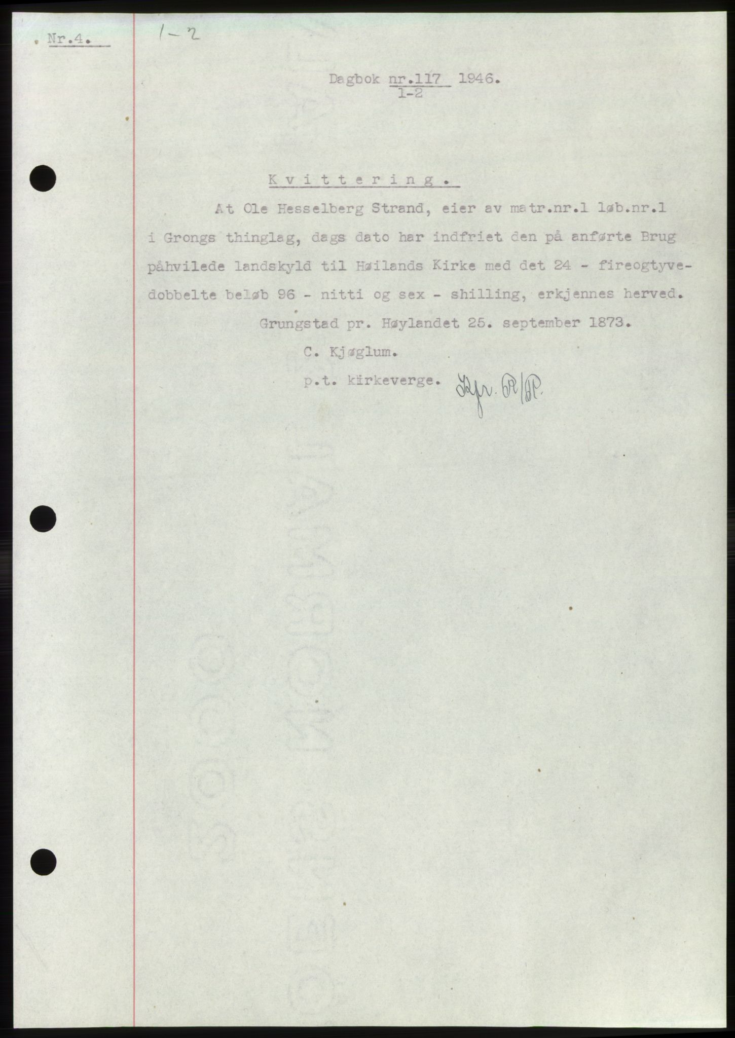 Namdal sorenskriveri, SAT/A-4133/1/2/2C: Pantebok nr. -, 1946-1946, Dagboknr: 117/1946