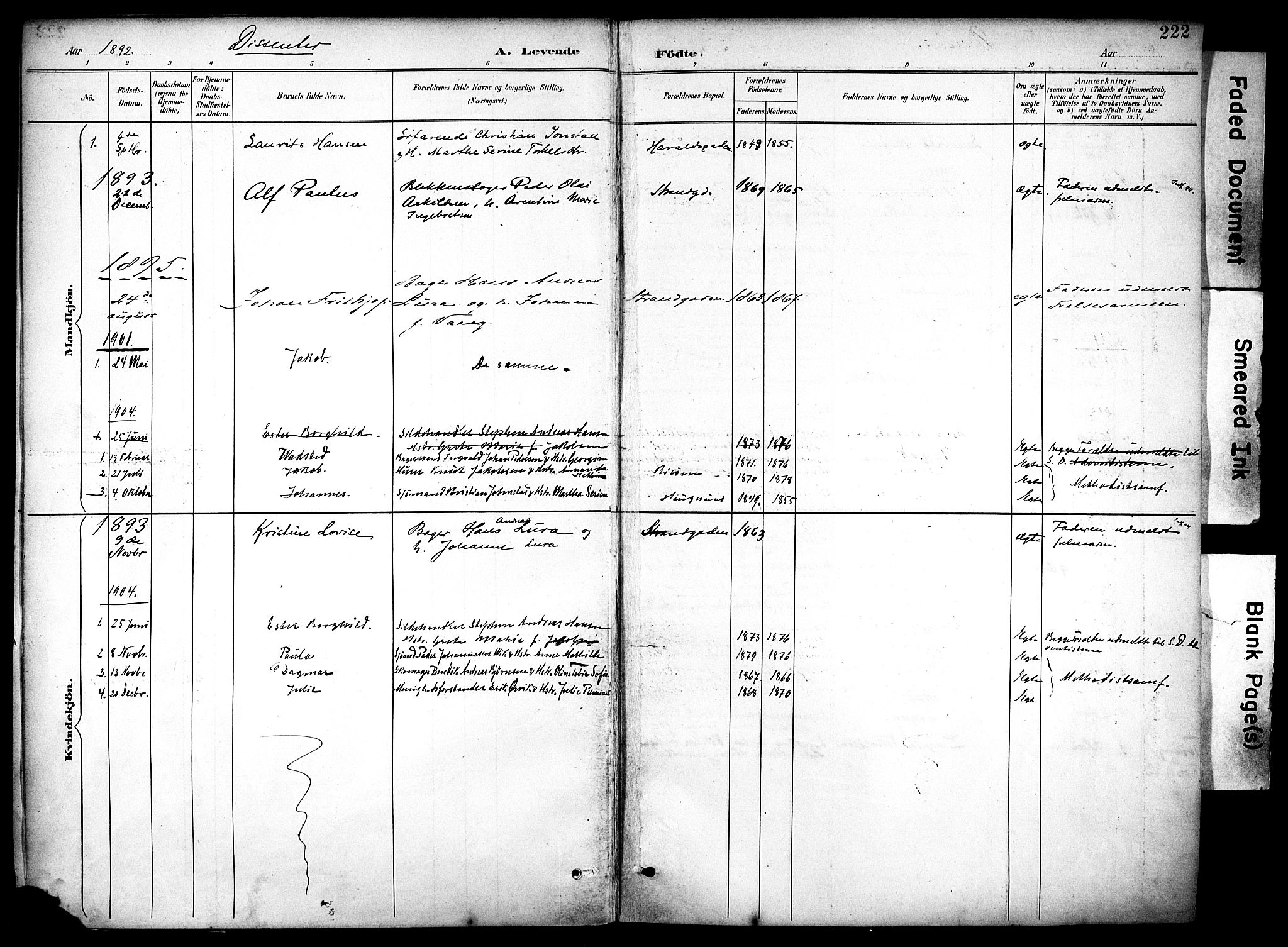 Haugesund sokneprestkontor, AV/SAST-A -101863/H/Ha/Haa/L0006: Ministerialbok nr. A 6, 1891-1907, s. 222