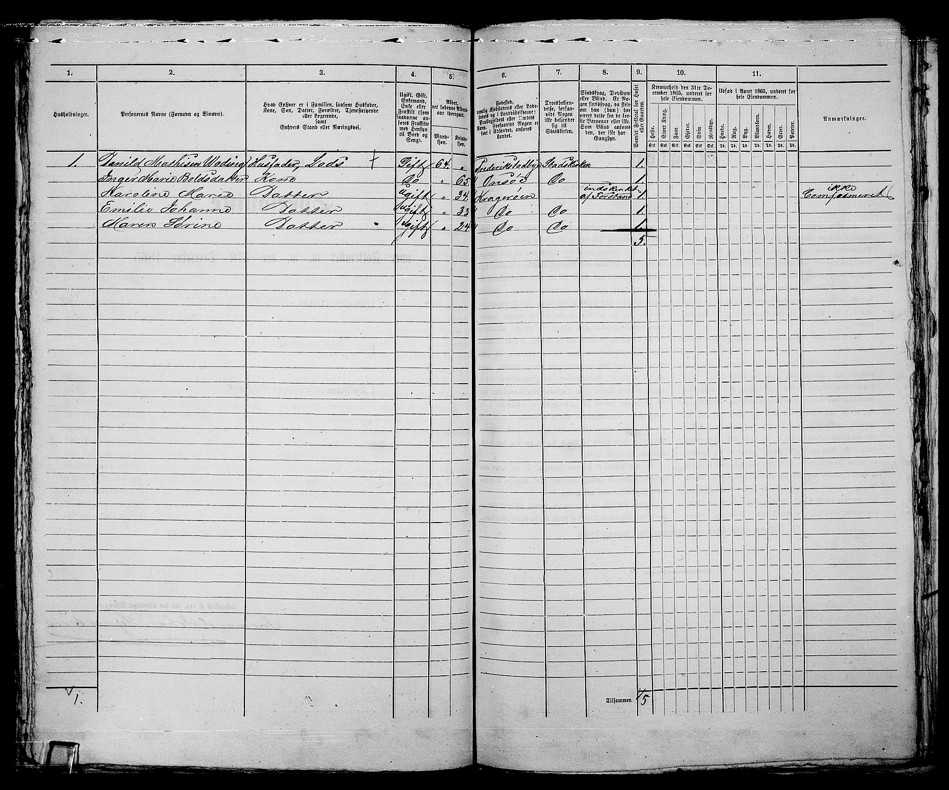 RA, Folketelling 1865 for 0103B Fredrikstad prestegjeld, Fredrikstad kjøpstad, 1865, s. 605