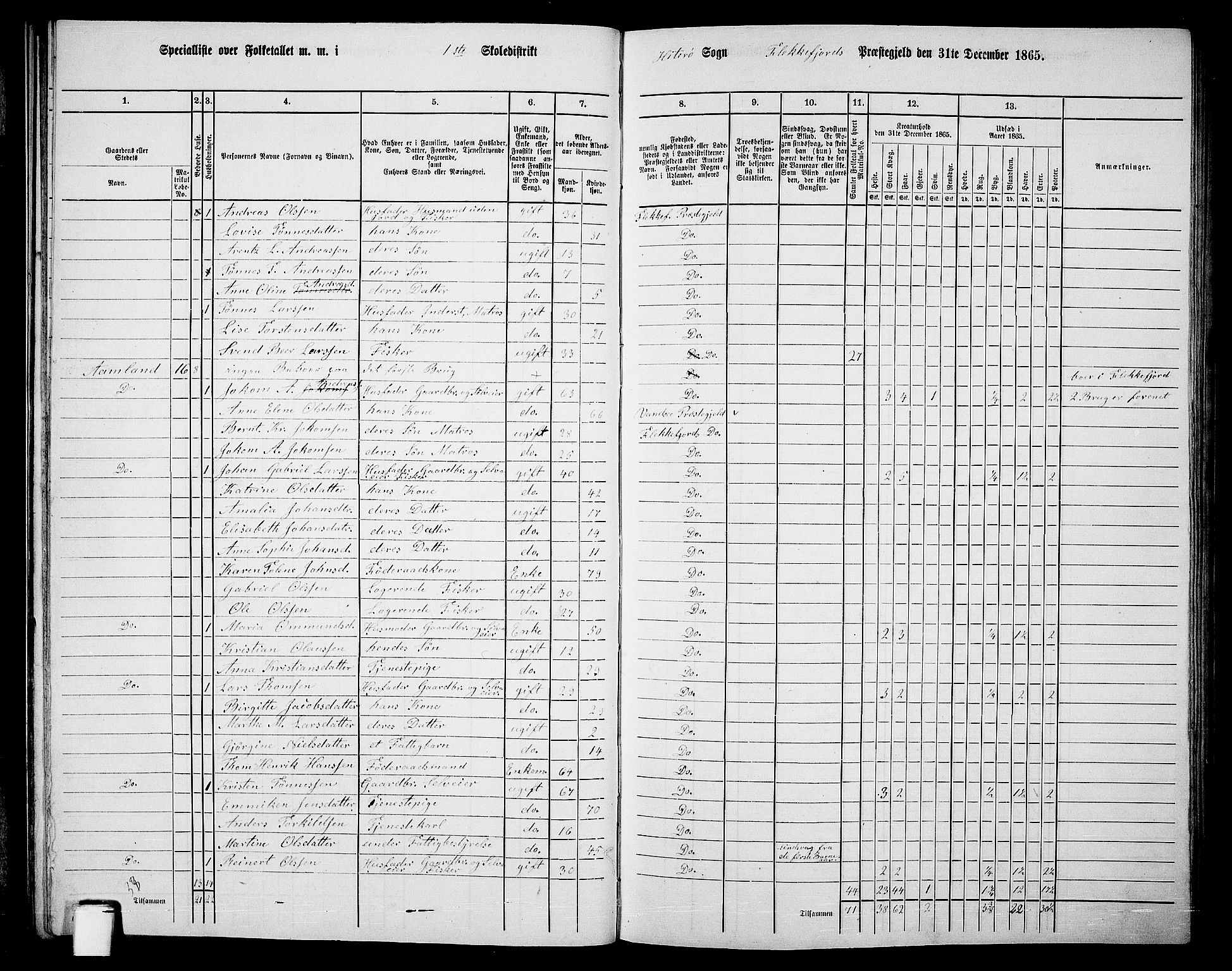 RA, Folketelling 1865 for 1042L Flekkefjord prestegjeld, Nes sokn og Hidra sokn, 1865, s. 31