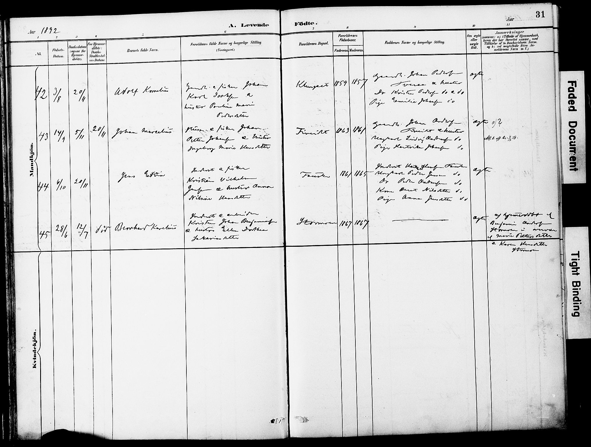 Ministerialprotokoller, klokkerbøker og fødselsregistre - Nordland, AV/SAT-A-1459/849/L0690: Ministerialbok nr. 849A02, 1890-1897, s. 31