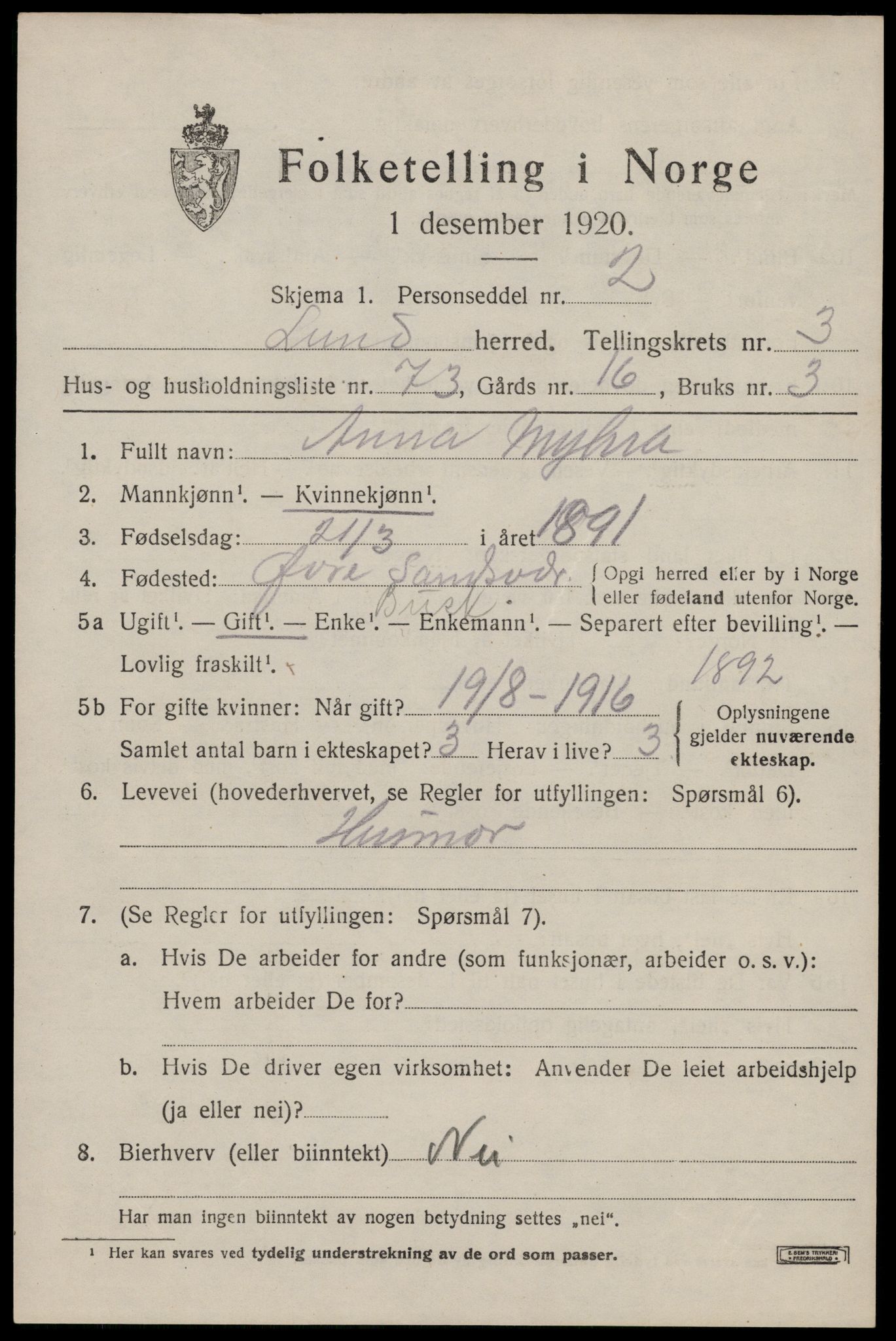 SAST, Folketelling 1920 for 1112 Lund herred, 1920, s. 2108