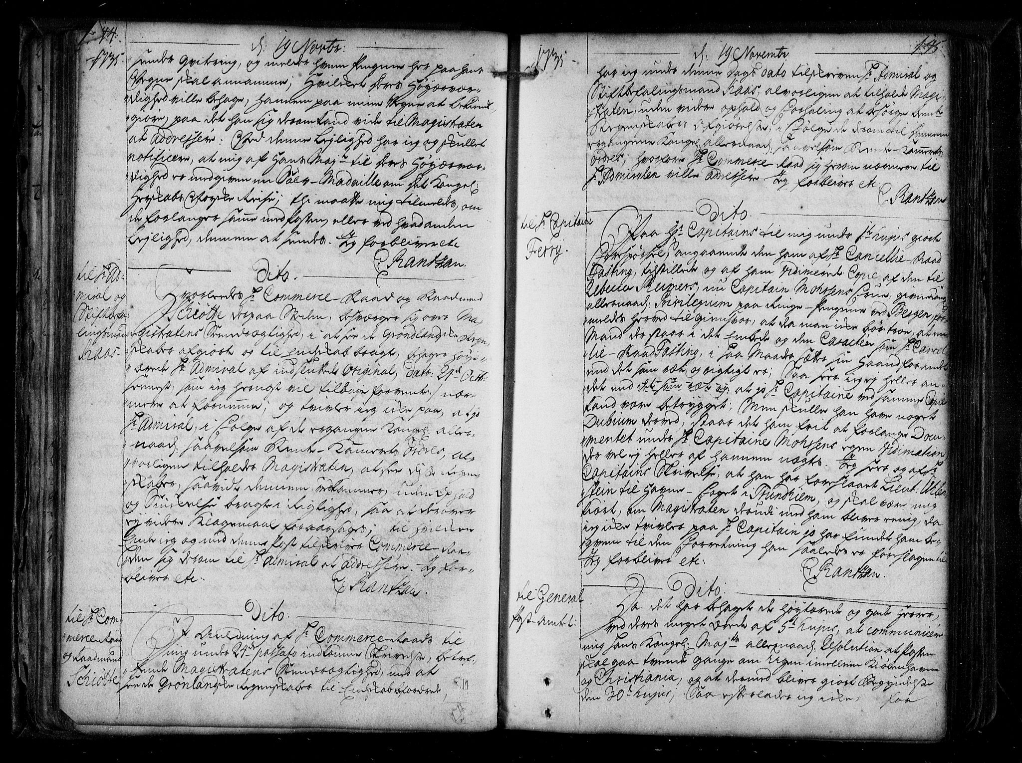 Stattholderembetet 1572-1771, AV/RA-EA-2870/Be/L0010: Allmenn kopibok, autorisert, 1735-1736, s. 144-145
