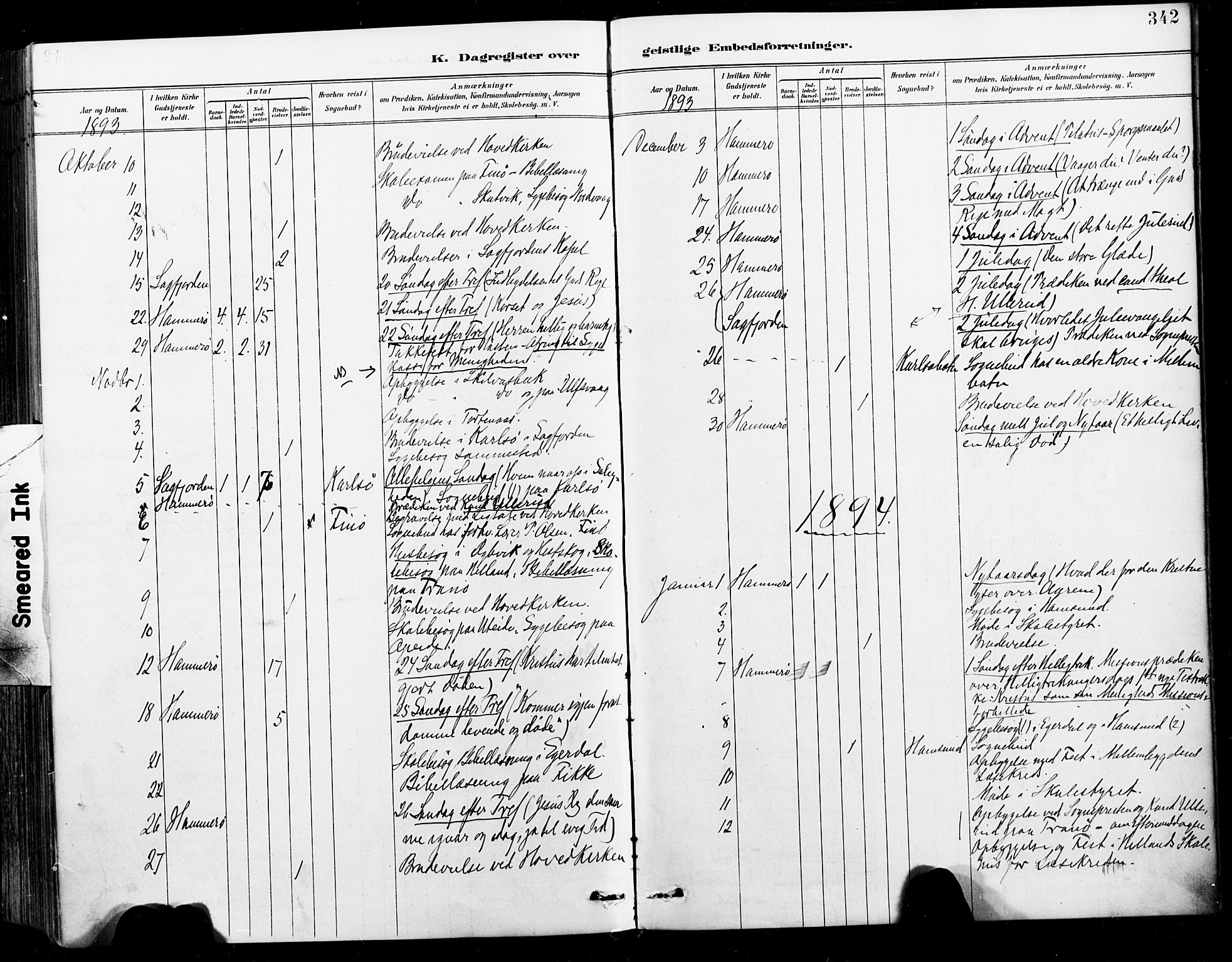 Ministerialprotokoller, klokkerbøker og fødselsregistre - Nordland, AV/SAT-A-1459/859/L0847: Ministerialbok nr. 859A07, 1890-1899, s. 342
