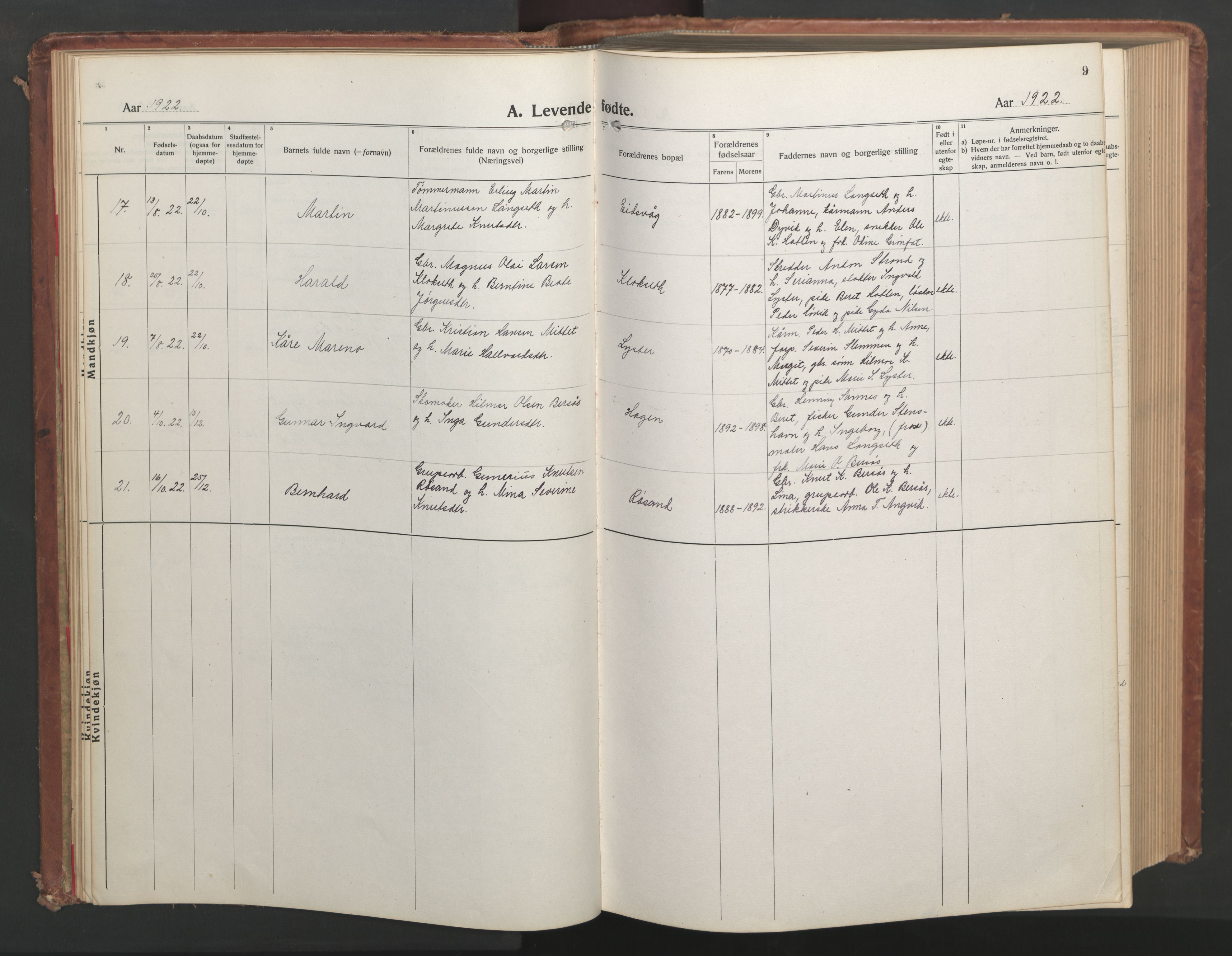 Ministerialprotokoller, klokkerbøker og fødselsregistre - Møre og Romsdal, AV/SAT-A-1454/551/L0633: Klokkerbok nr. 551C05, 1921-1961, s. 9